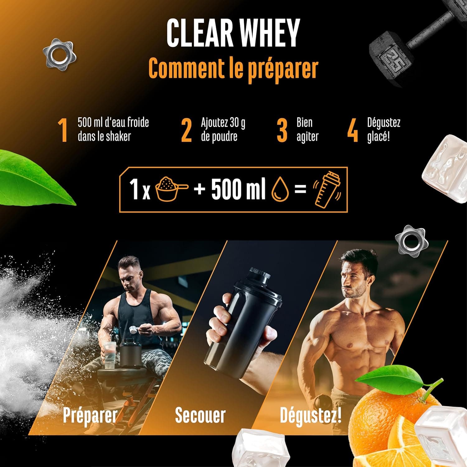 Clear Whey Isolate Protein Shake - Shake Protéiné Fruité & Rafraîchissant - Isolat de Protéines de Lactosérum de haute Qualité (900g, Orange Fraîche)