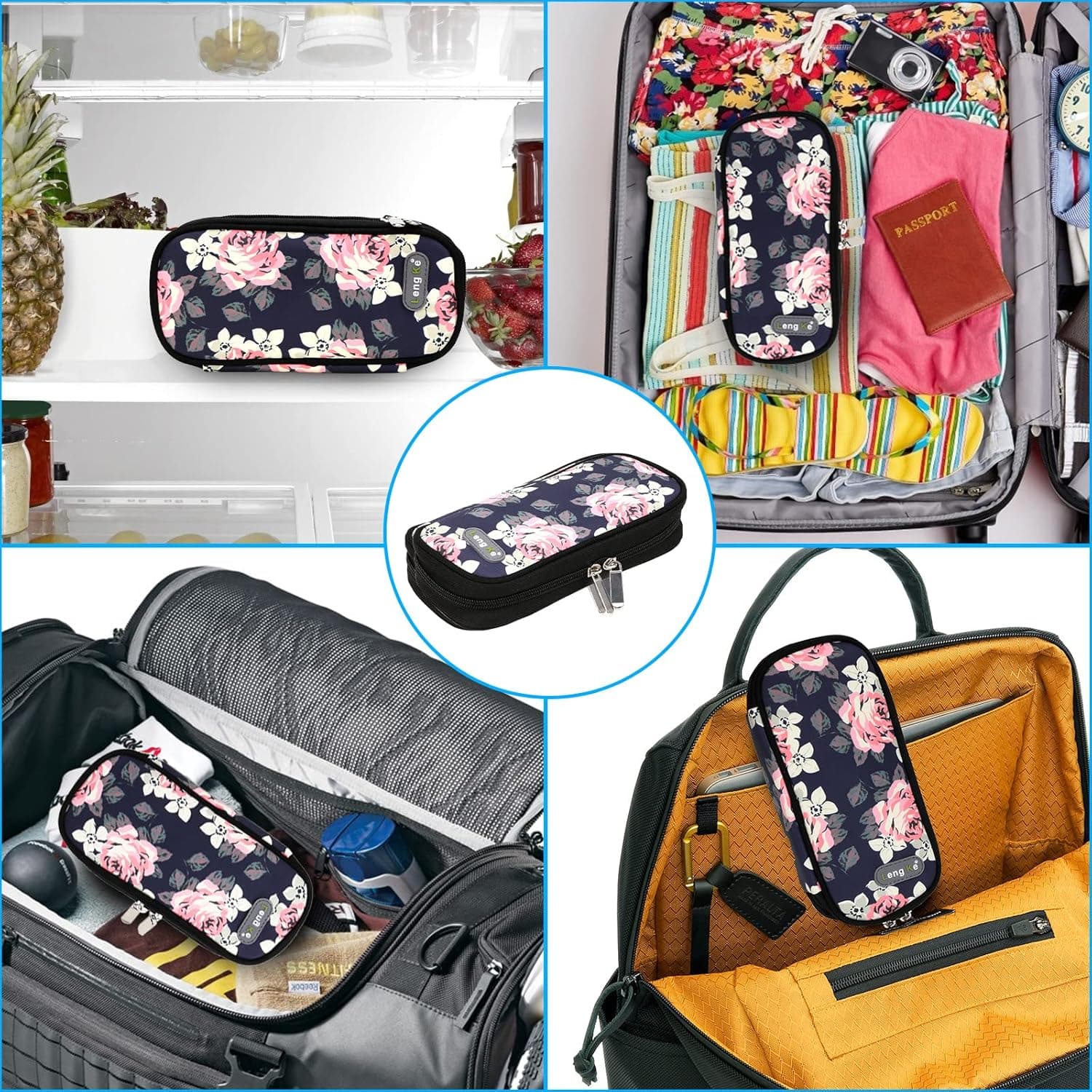 YOUSHARES Pochette Isotherme Insuline - Trousse Isotherme pour Médicament avec 2 Sac de Glace pour Garder Les Fournitures en sécurité et au Froid(Sac Fleur)