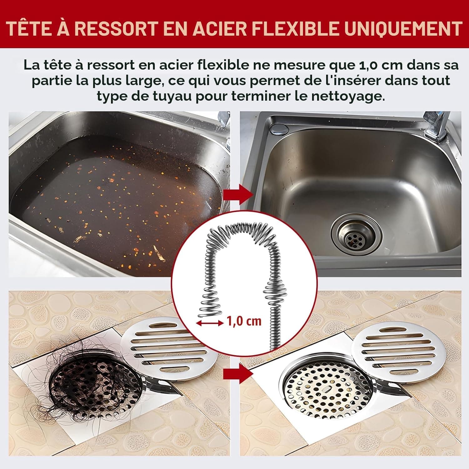 Furet déboucheur Stable - Spirale Nettoyage Tuyau 10 m, Tambour Métal & Embout de Percage