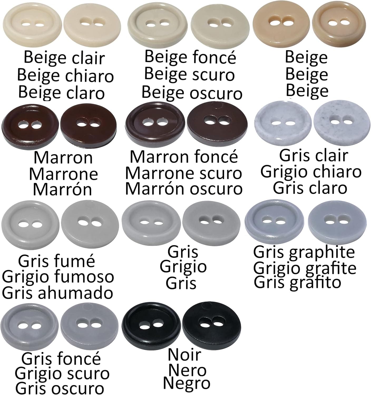 AERZETIX - C56354 - Lot de 100 Boutons à coudre ronds Ø11.5x2.2 mm à 2 trous - diamètre de l'ouverture 2 mm - couleur beige - en plastique - loisir créatif décoration couture mercerie mode