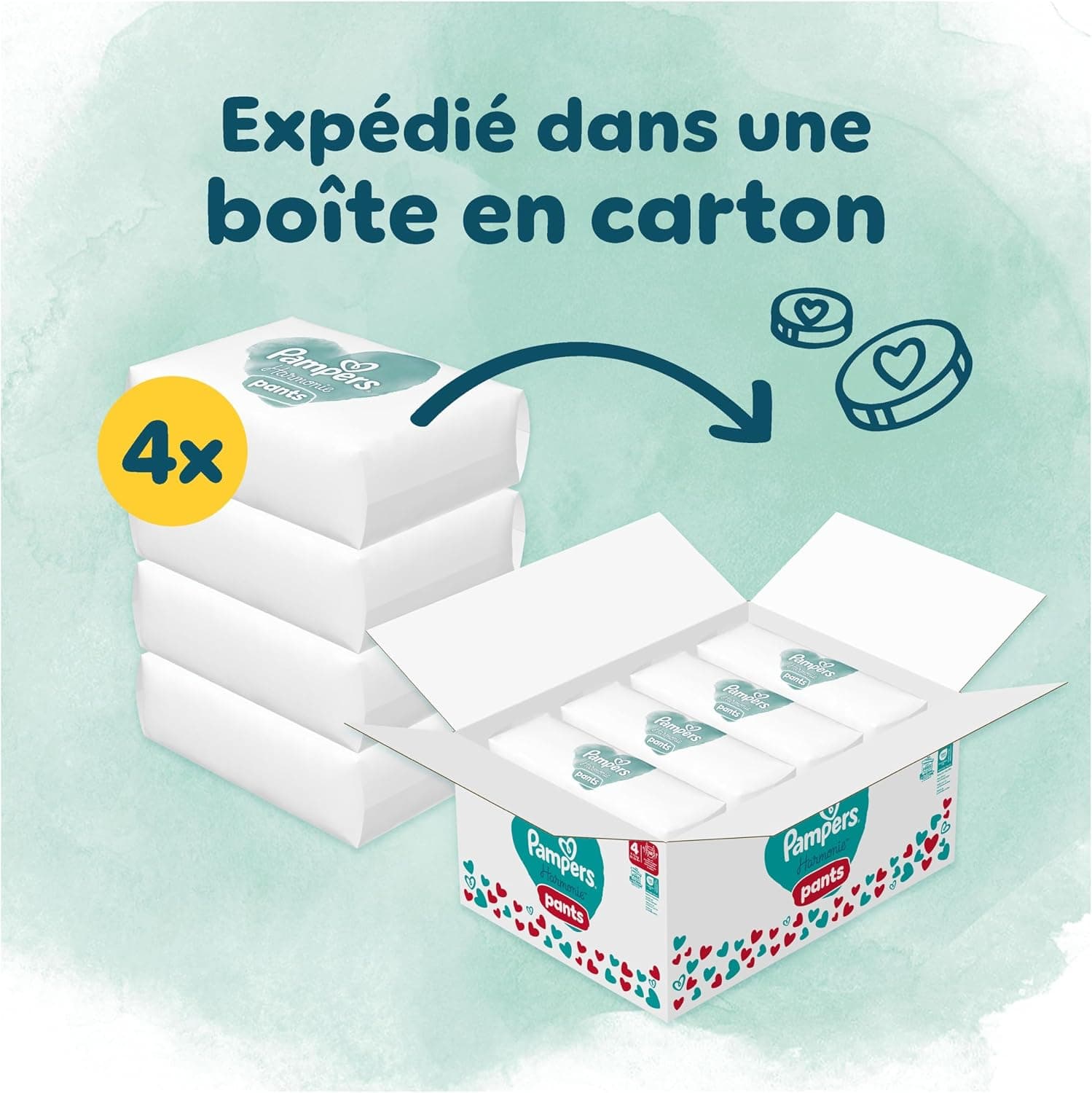 Pampers Harmonie Pants, Taille 4, 168 Couches-Culottes, 9-15kg, Protection Douce Pour La Peau Et Maintien Confortable 360°, Pack 1 Mois