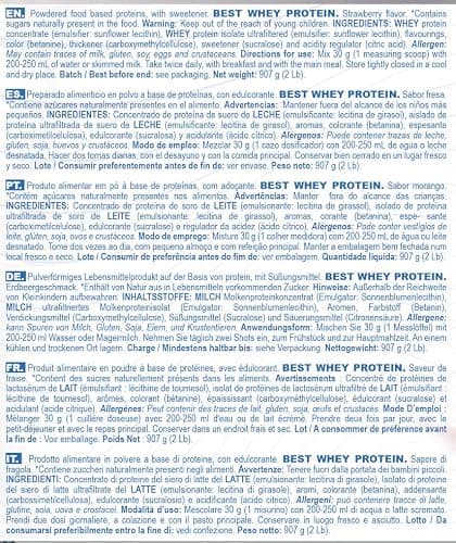 Proteine Whey - Best Whey Protein - Proteines musculation - protéines whey - whey protein isolate, isolate whey protein et concentrate - Whey Isolate et concentrate - 907 g (Fraise)