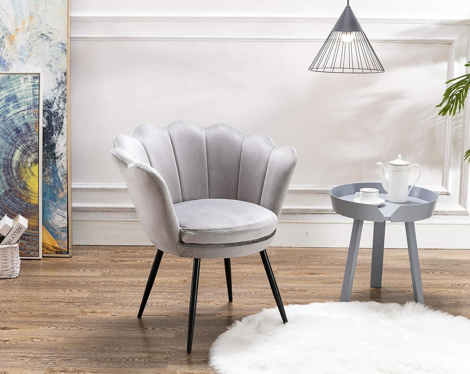 Wahson Fauteuil en Velours Chaise Salon avec Pieds en Métal Noir, Chaise Velour Confortable Chaise Cuisine pour Salon/Chambre/Coiffeuse (Gris)
