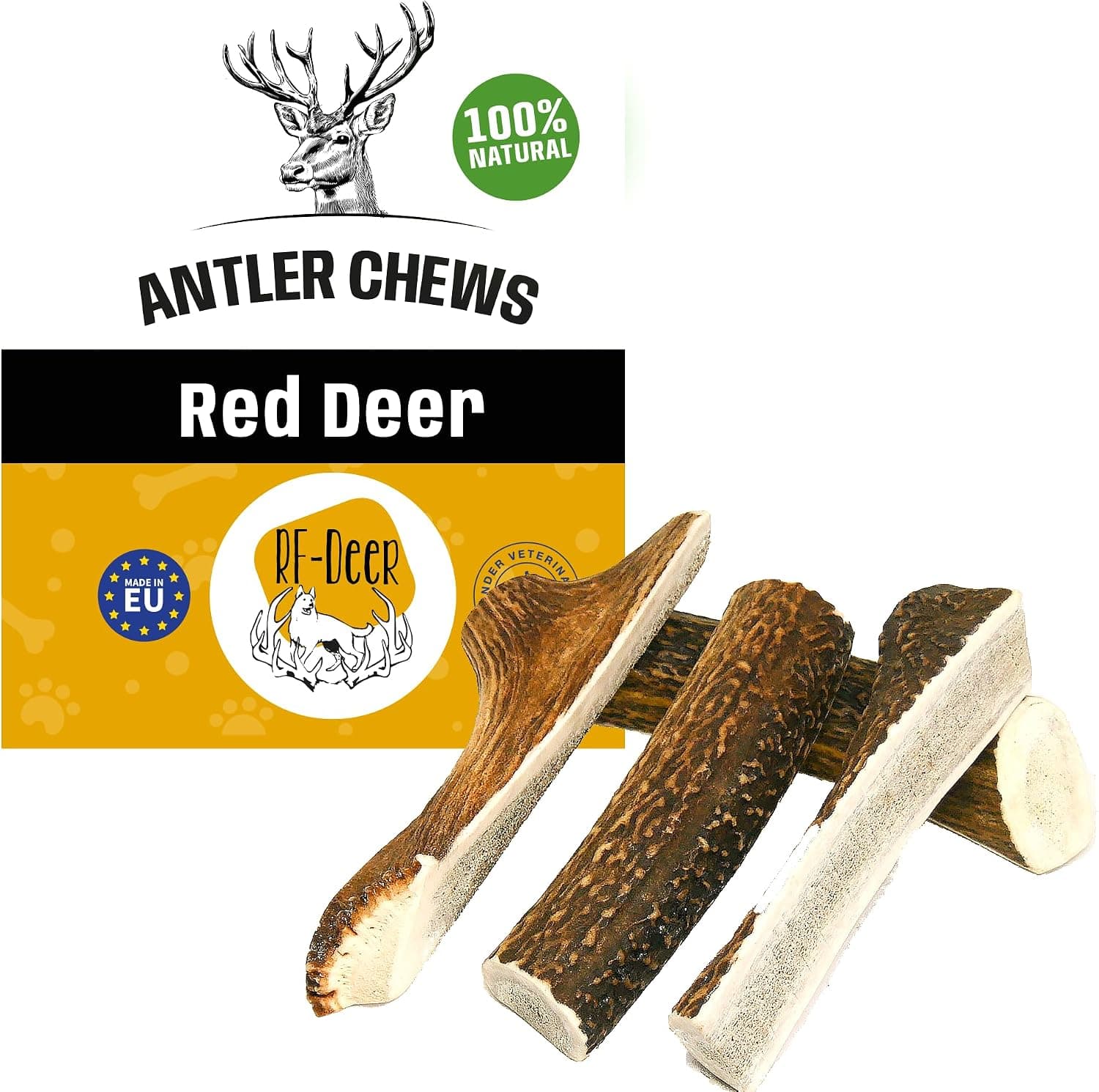 RF-Deer Bois de cerf élaphe Naturel à mâcher pour Chien, S Soft, 1 pièce