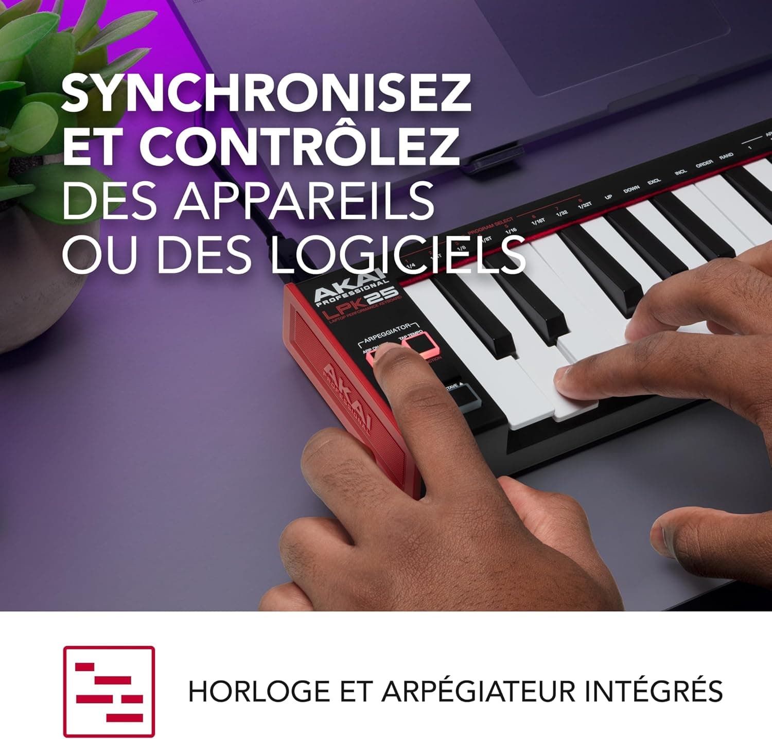 Akai Professional LPK25 Clavier MIDI USB 25 Touches | Touches Mini Sensibles à la Vélocité, Arpégiateur, Compatibilité DAW Universelle, pour Producteurs de Musique