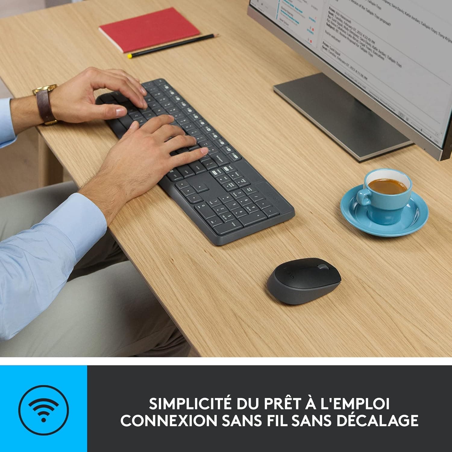Logitech MK235 Combo Clavier Souris sans Fil pour Windows | Clavier sans Fil, Récepteur USB Unifying 2,4 GHz, 15 Touches, Batterie 3 Ans, PC/Portable, AZERTY Français