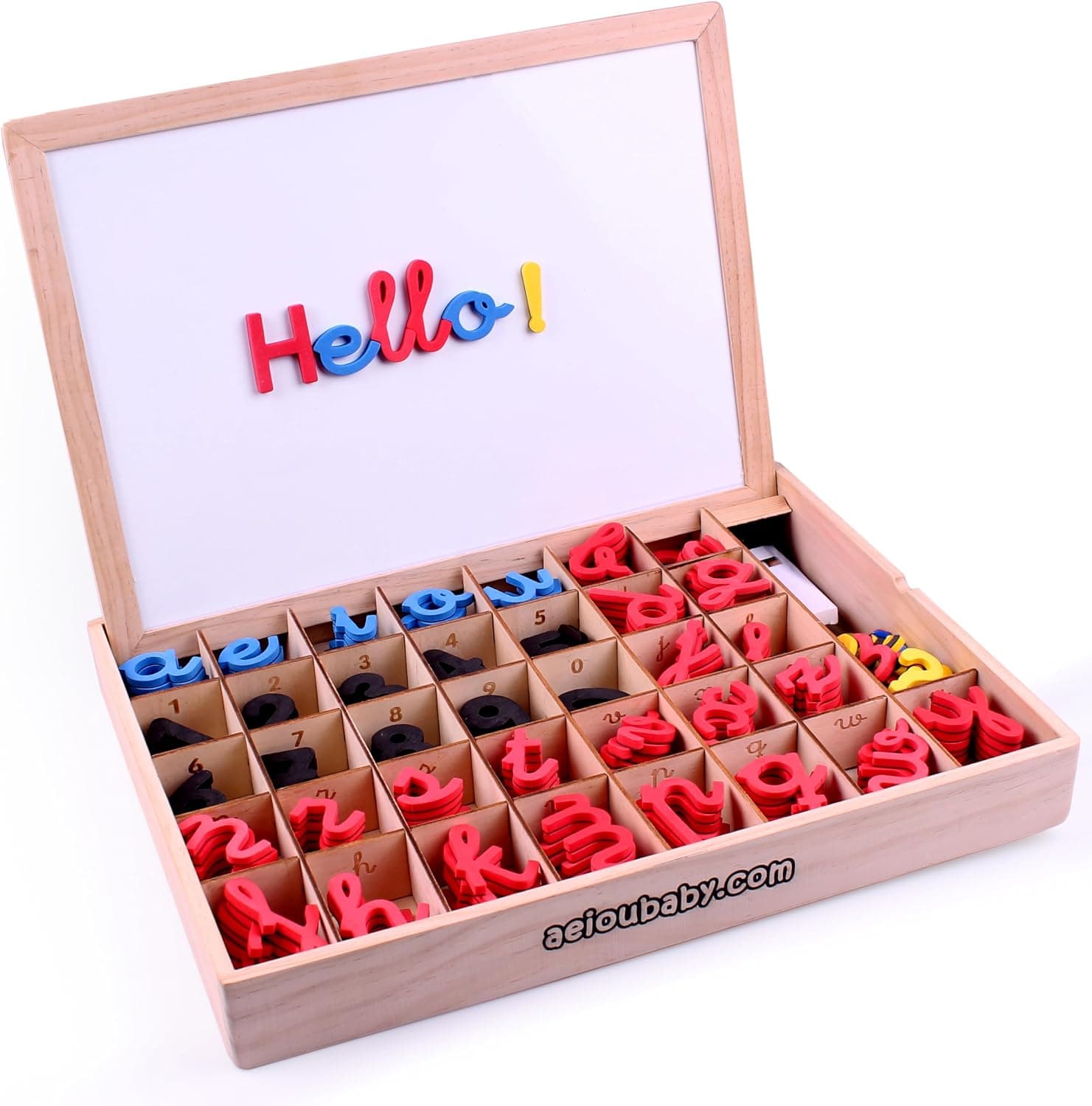 Lettres et Chiffres Magnétiques Montessori | Alphabet Cursif avec Majuscules, Minuscules et Nombres en Mousse EVA | Ardoise Réversible et Boîte en Bois | Jeu Éducatif Lecture et Écriture