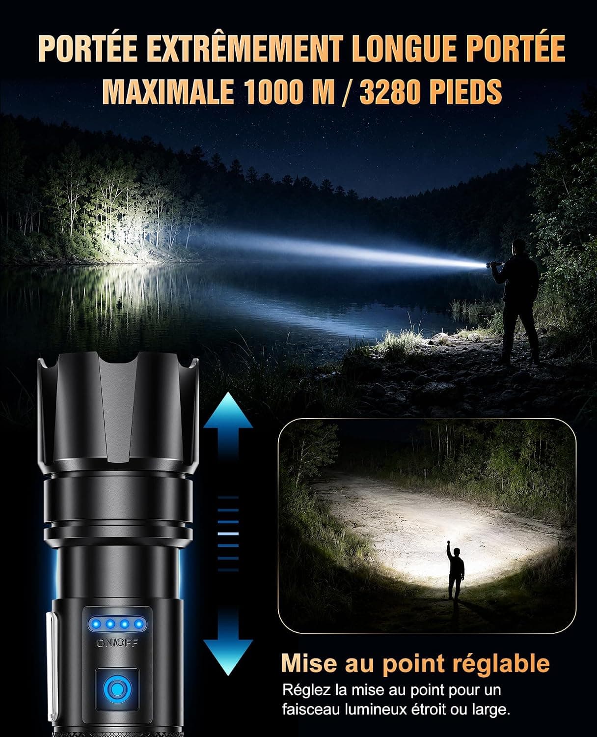 RAYLON Lampe Torche LED Rechargeable 500000 Lumens Ultra Puissante