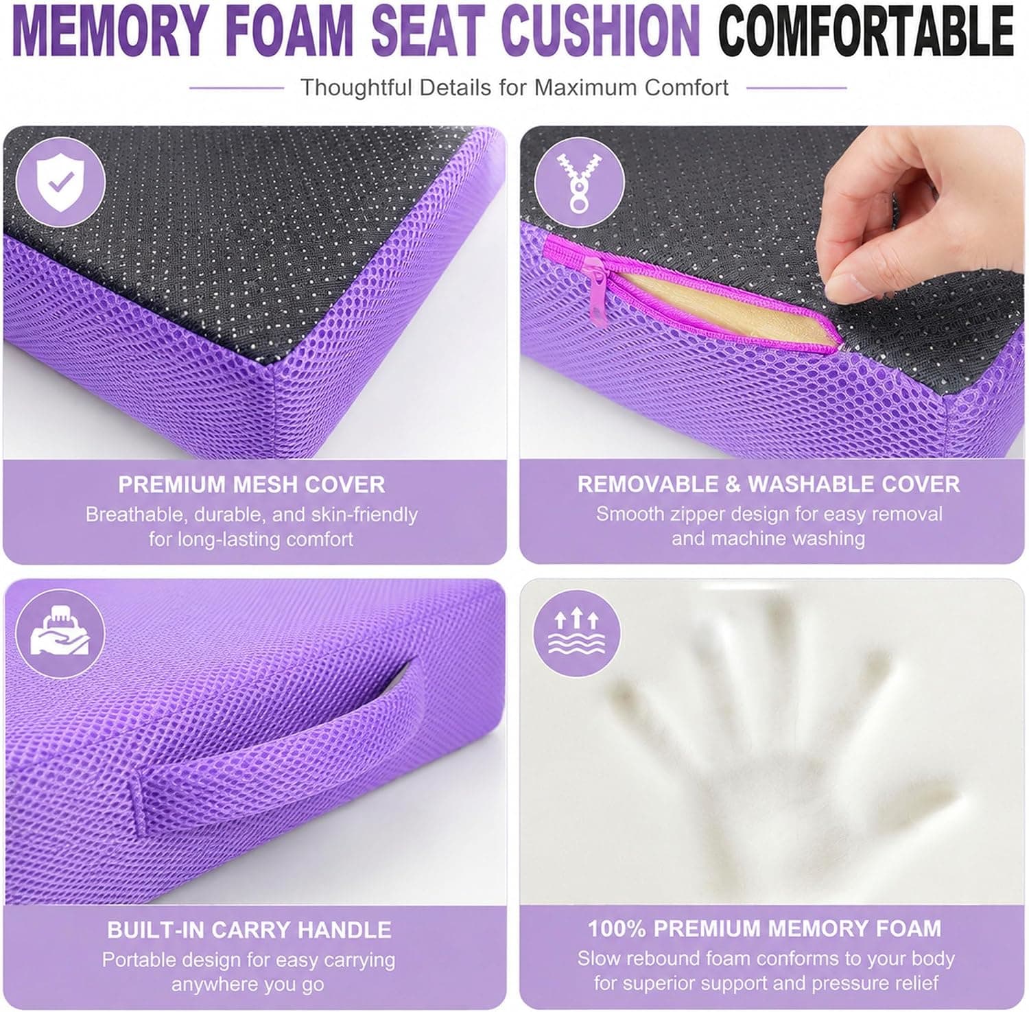 Yuwe Coussin de siège Extra-Large, Coussin en Mousse à mémoire de Forme, Coussin de Bureau, Ergonomique, Coussin de siège pour Voiture, Coussin de soulagement des douleurs sciatiques