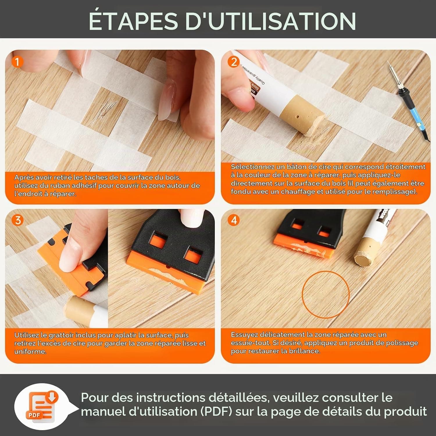 Pate a Bois 12 Couleurs Gris, Pate a Bois Rebouchage, Mastic Bois