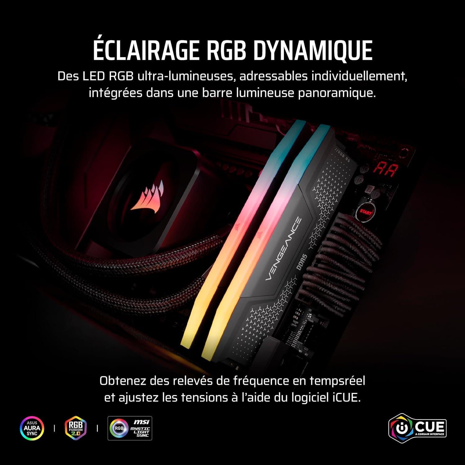CORSAIR Vengeance RGB RS DDR5 16Go (2x8Go) Jusqu'à 6000MHz AMD Intel RAM | Mémoire pour Ordinateur de Bureau, Compatible AMD EXPO et Intel XMP 3.0, CL36, Gris, (CMG16GX5M2E6000Z36)