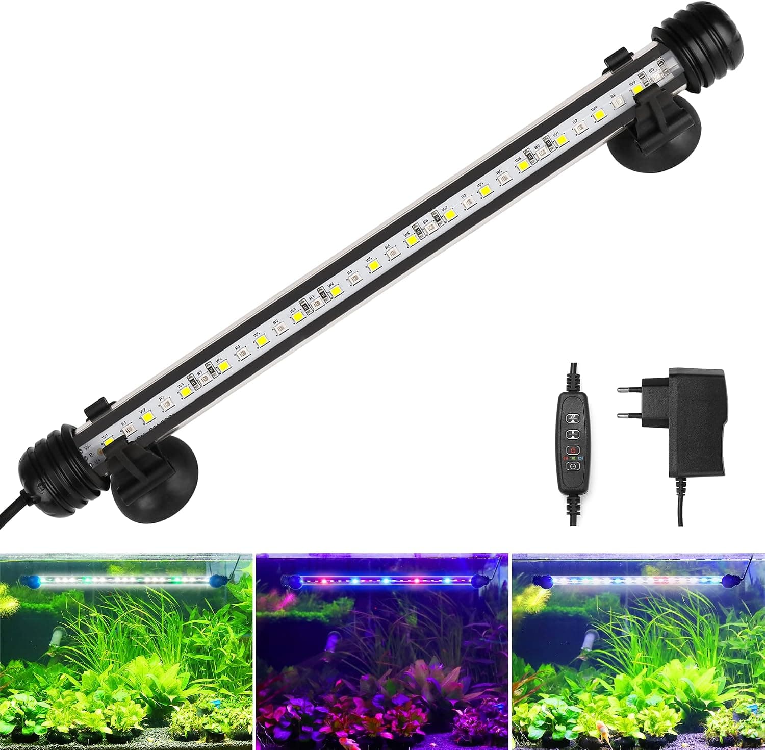 LED Timer éclairage d'aquarium - Lampe d'aquarium [lumière blanche RVB] avec minuterie intégrée, variateur 10 niveaux de luminosité IP67 étanche Light pour réservoir de poissons plante