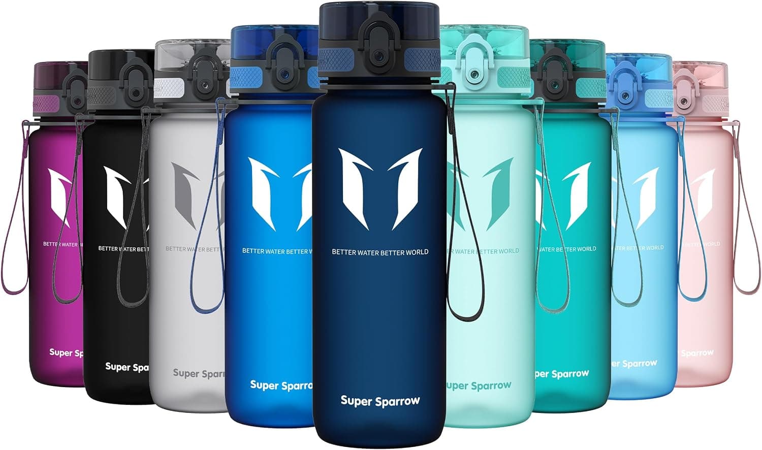 Sparrow Gourde Sport 500ml/750ml/1L - sans BPA - Tritan Plastique Bouteille | Étanche, Gourdes eau, Légère, Lave-vaisselle, Flip Top 1-Clic, Ergonomique, École, Sport, Fitness, Gym, Running, Randonnée
