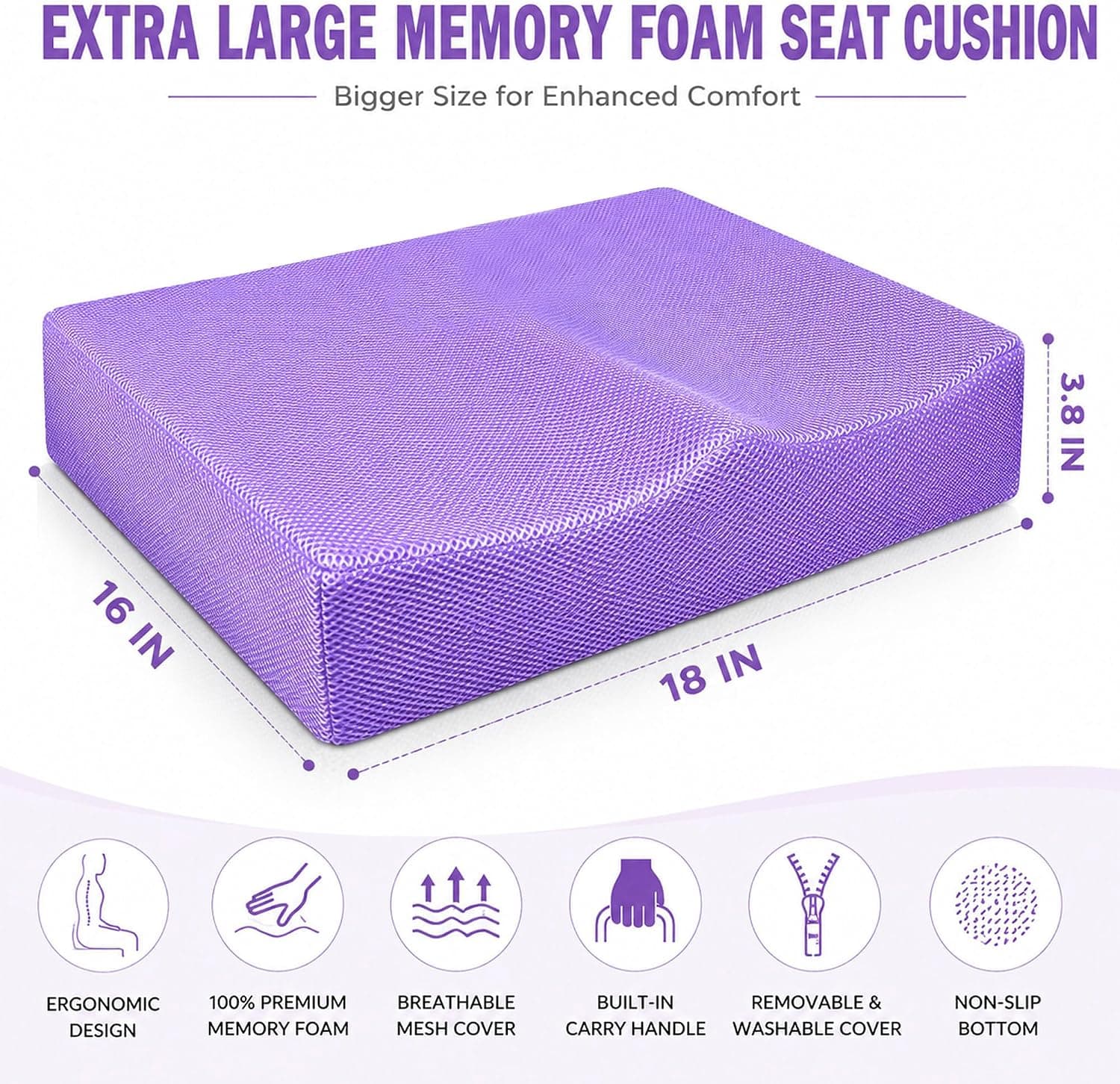 Yuwe Coussin de siège Extra-Large, Coussin en Mousse à mémoire de Forme, Coussin de Bureau, Ergonomique, Coussin de siège pour Voiture, Coussin de soulagement des douleurs sciatiques