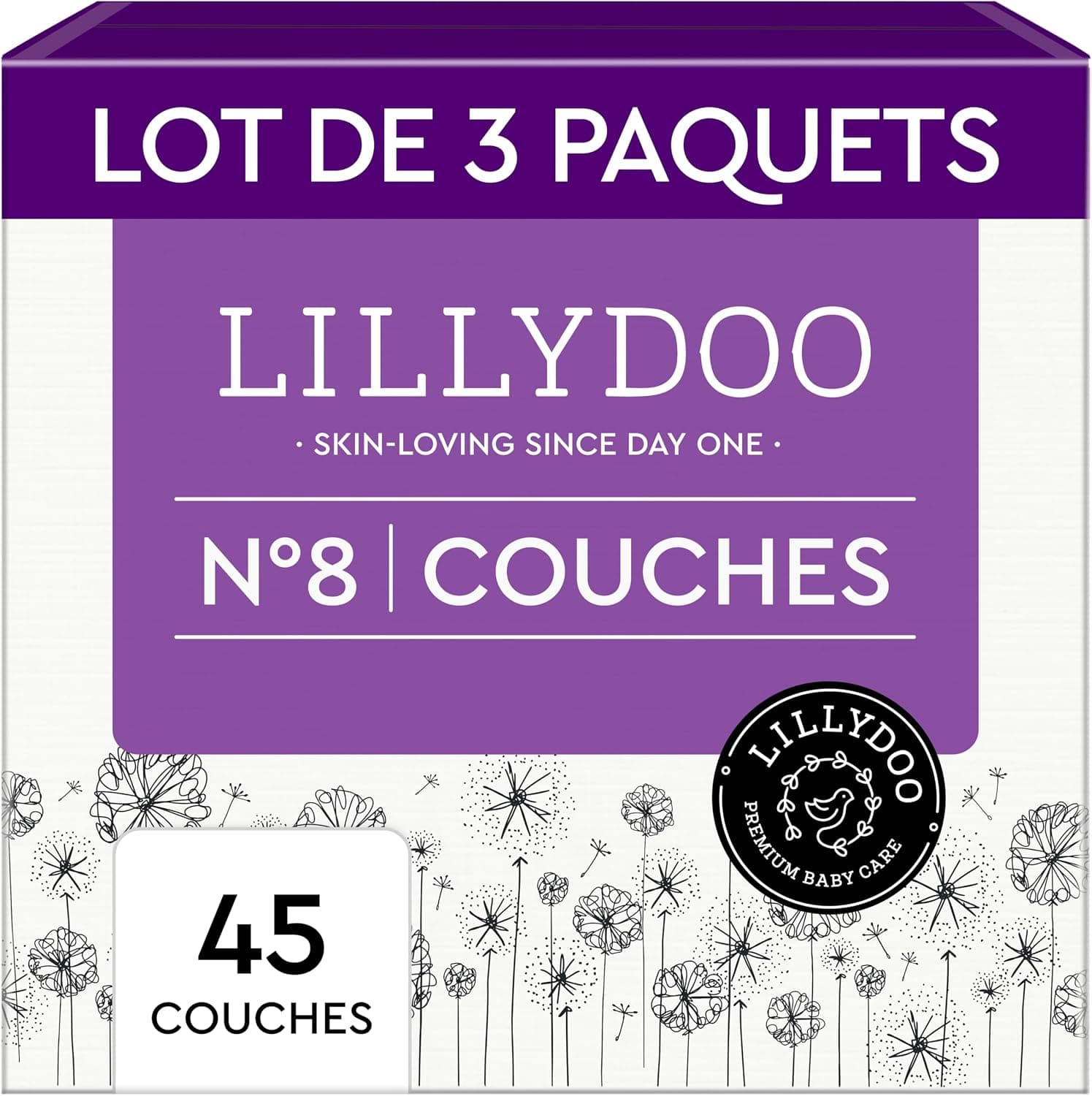 LILLYDOO - Couches Bébé Hypoallergéniques, Taille 8 (17+ kg), 45 pcs
