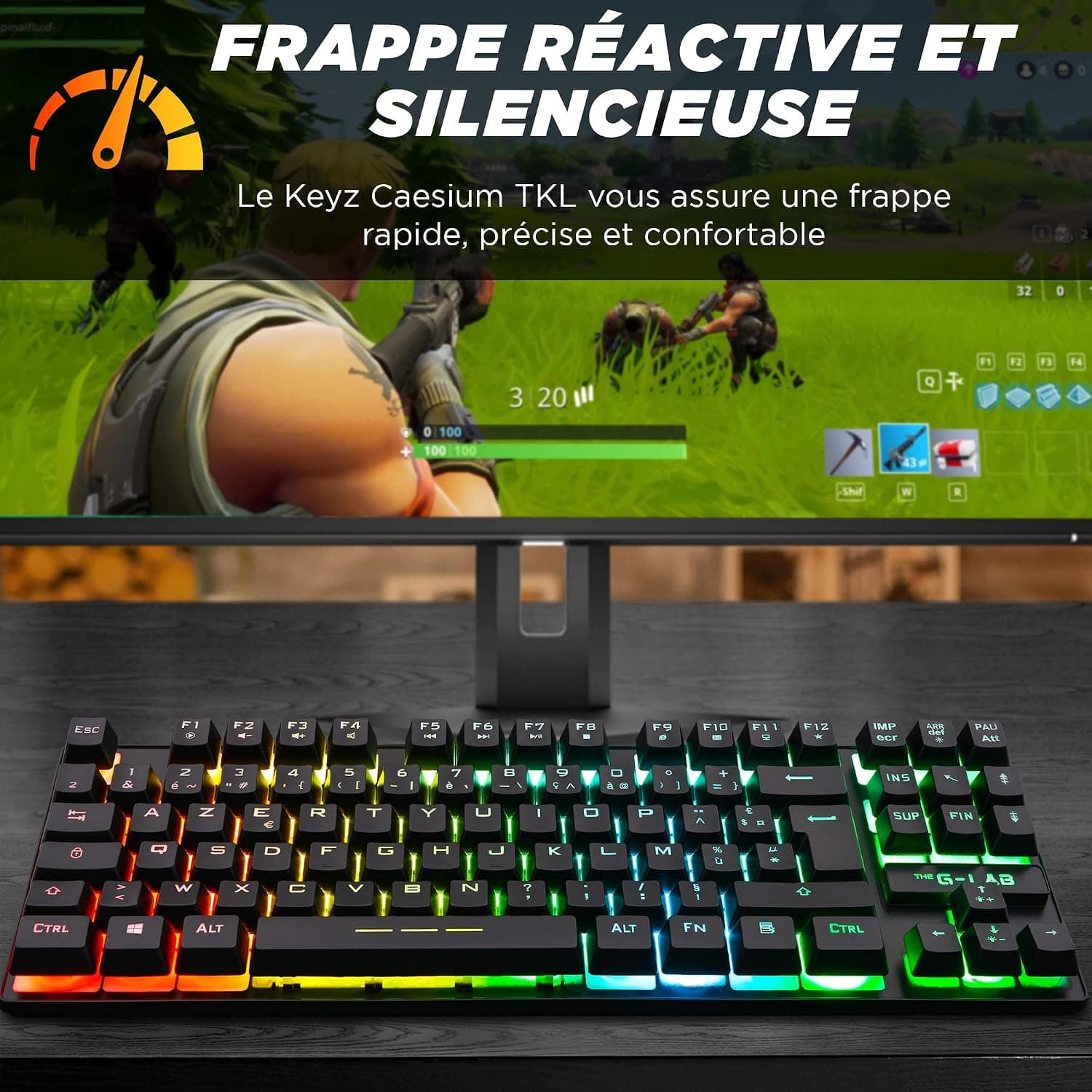 The G-Lab Keyz Caesium TKL Clavier Gamer TKL 87 Touches Filaire USB AZERTY Français, Rétro-Éclairage LED Multicolore - Clavier Gaming Compact sans Pavé Numérique pour PC/PS4/PS5/XBOX (Noir) | Filaire USB, Format TKL 87 Touches sans Pavé Numérique, Rétroéclairage LED Multicolore, Noir