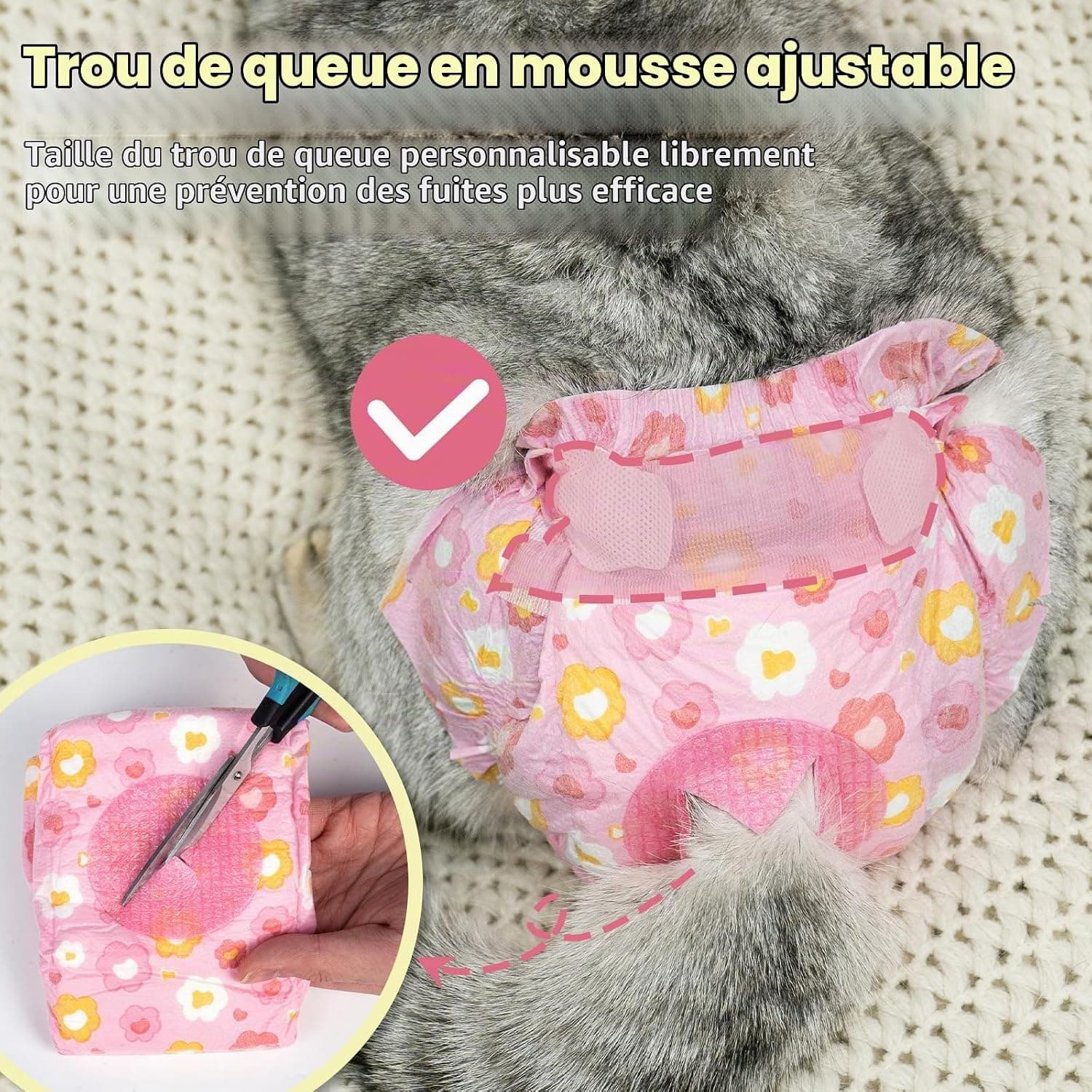 MICOOYO Lot de 24 Couches pour Chiens Femelles, Couches pour Chats Super Absorbantes avec Trous en Mousse Réglables, Pantalons de Couches Jetables pour Chiens Femelles en Chaleur (XS,Fleur Rose)