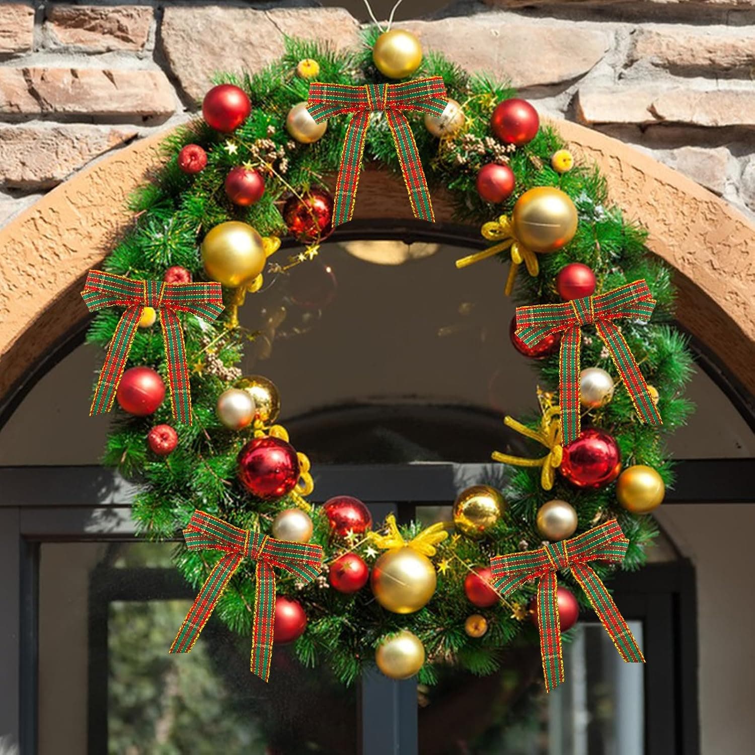 jijAcraft Ruban de Noël 10 mm de large, ruban décoratif de Noël rouge et vert, ruban à carreaux avec bord doré, ruban cadeau de 22 m pour bricolage, emballage cadeau et décoration de Noël