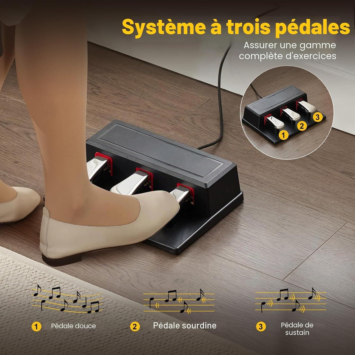 MUSTAR Piano numérique 88 touches pour débutants, clavier piano taille complète avec 3 unités de pédale, piano électrique portable, piano numérique pour la maison avec MIDI-USB et support, Noir