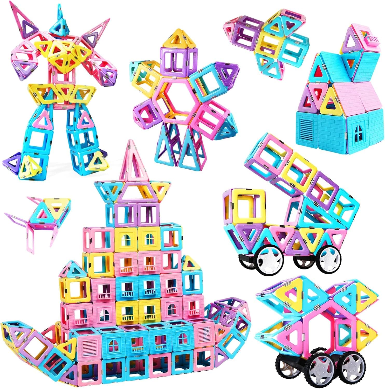 Magblock Blocs de Construction magnétiques 103 pièces Blocs de Construction 3D pour Enfants Jouet magnétique éducatif Cadeau pour garçons Filles de 3 4 5 6 7 8 Ans