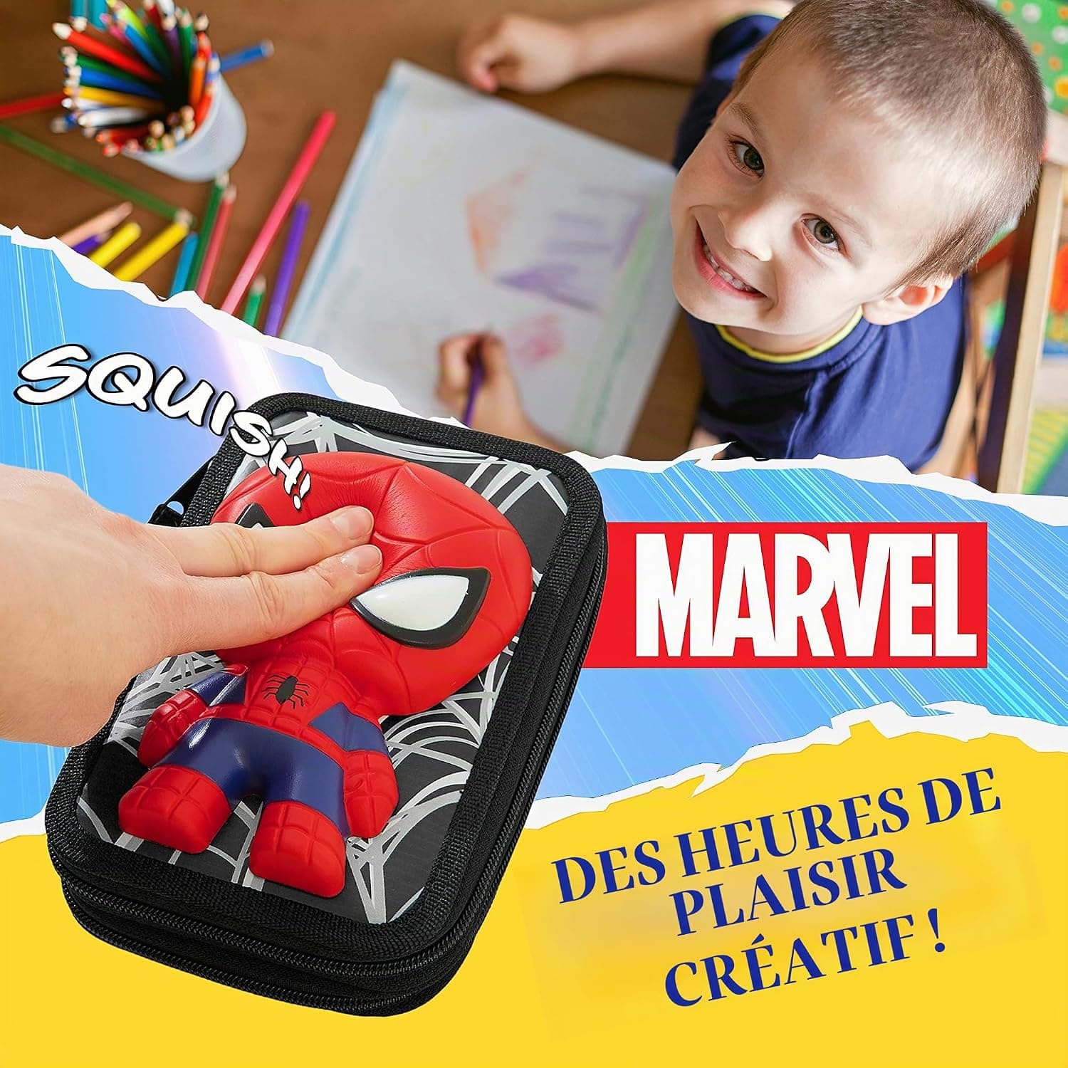 Marvel Spiderman Trousse Scolaire 2 Compartiments ou Trousse 3 Compartiments avec Fournitures Scolaires, Crayon, Kit Papeterie, Avengers Cadeau