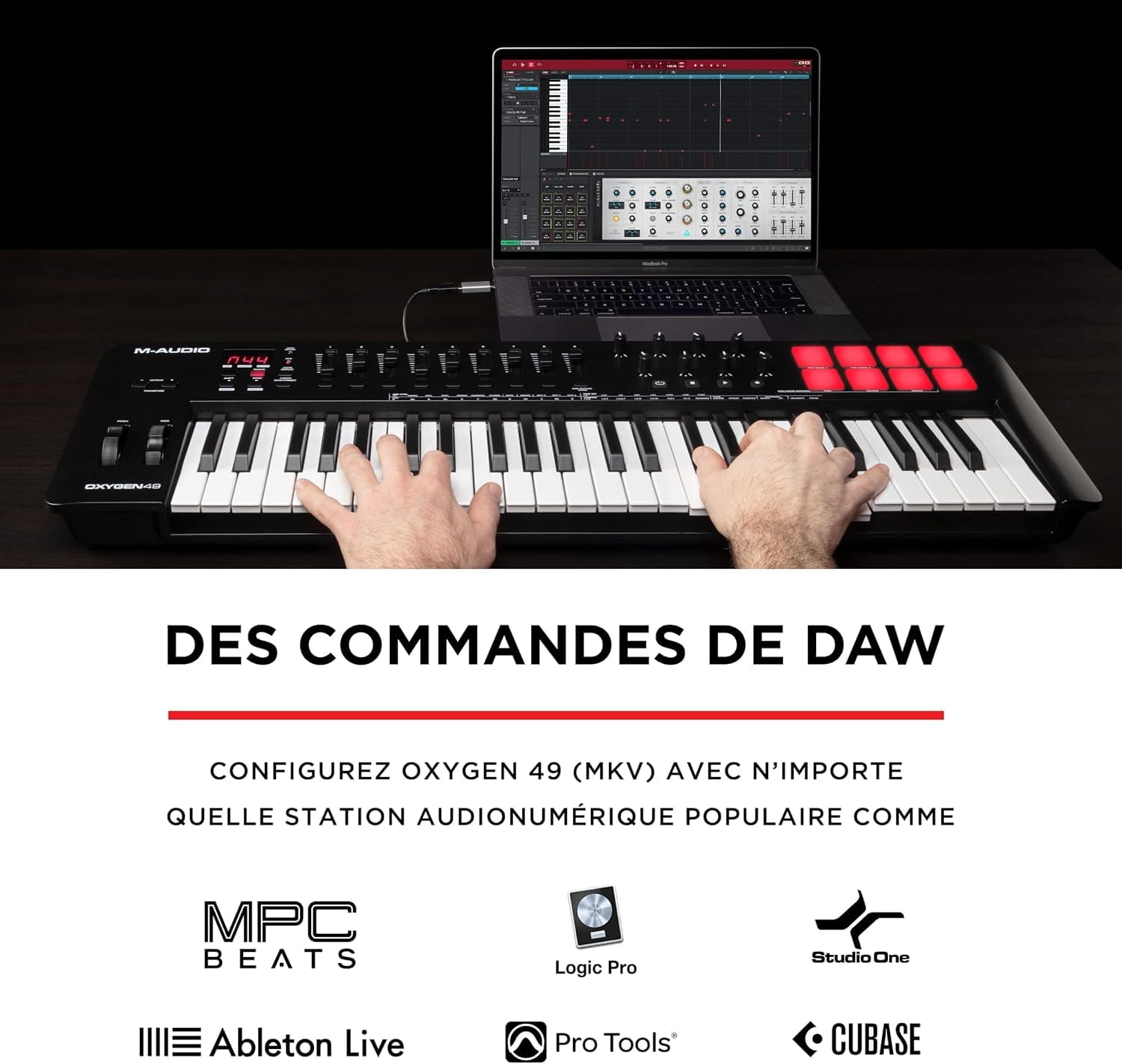 M-AUDIO Oxygen 49 MKV Controleur Clavier USB MIDI | 49 Touches Veloci-Sensibles, 8 Pads, 8 Boutons, 9 Faders et Logiciel DAW Inclus, pour Production Musicale