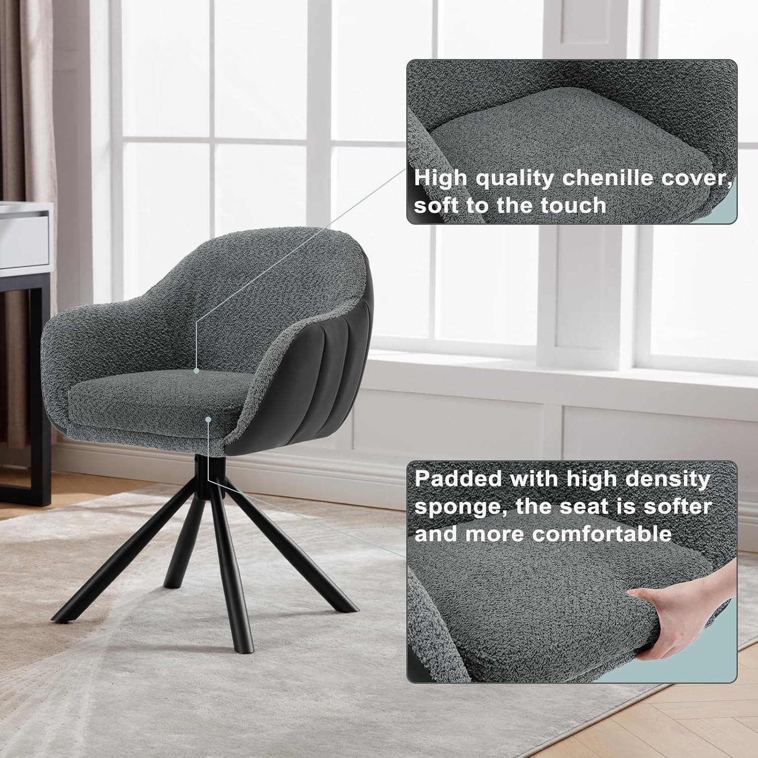 WOLTU Chaises Pivotantes,en Chenille,Gris Foncé