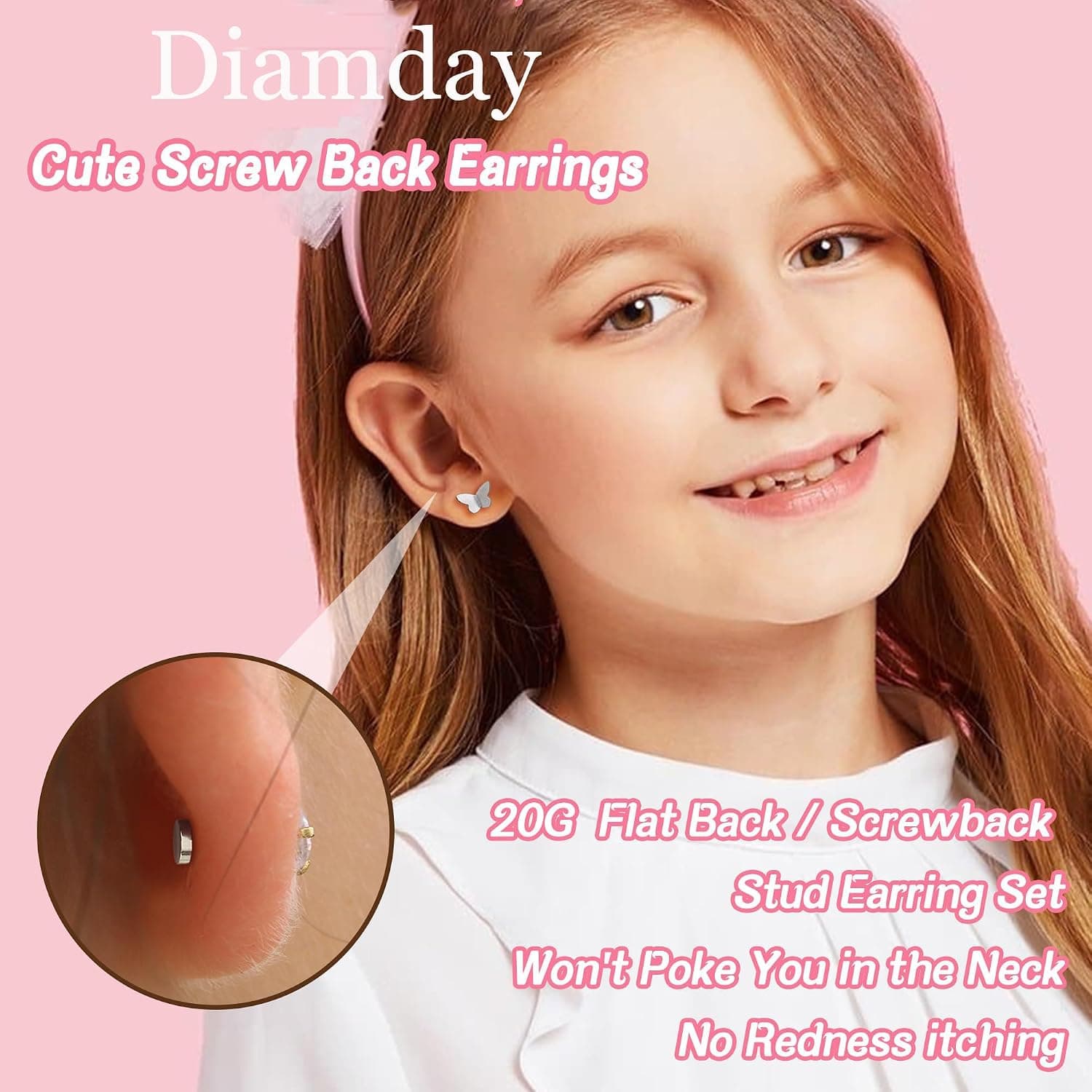 Diamday 16 Paires Boucles d'Oreilles à Vis pour Filles Femmes Acier Inoxydable Petit Cartilage Boucles d'Oreilles CZ Cœur Fleur Étoile Vis Dos Plat Boucles d'Oreilles Tragus Helix Bijoux Multicolore