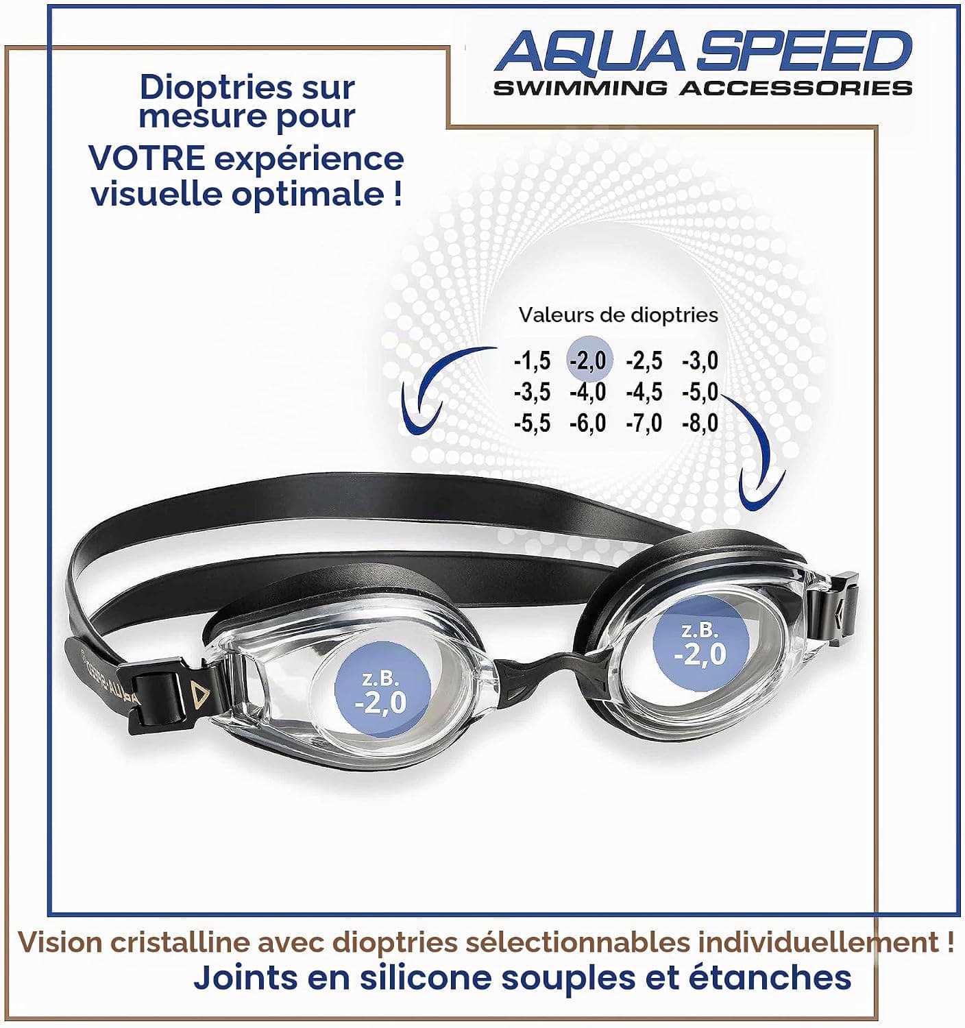 Aqua Speed ® Lumina, Lunettes de Natation avec dioptries de -1,5 à -8,0 / UVA/UVB de 100%