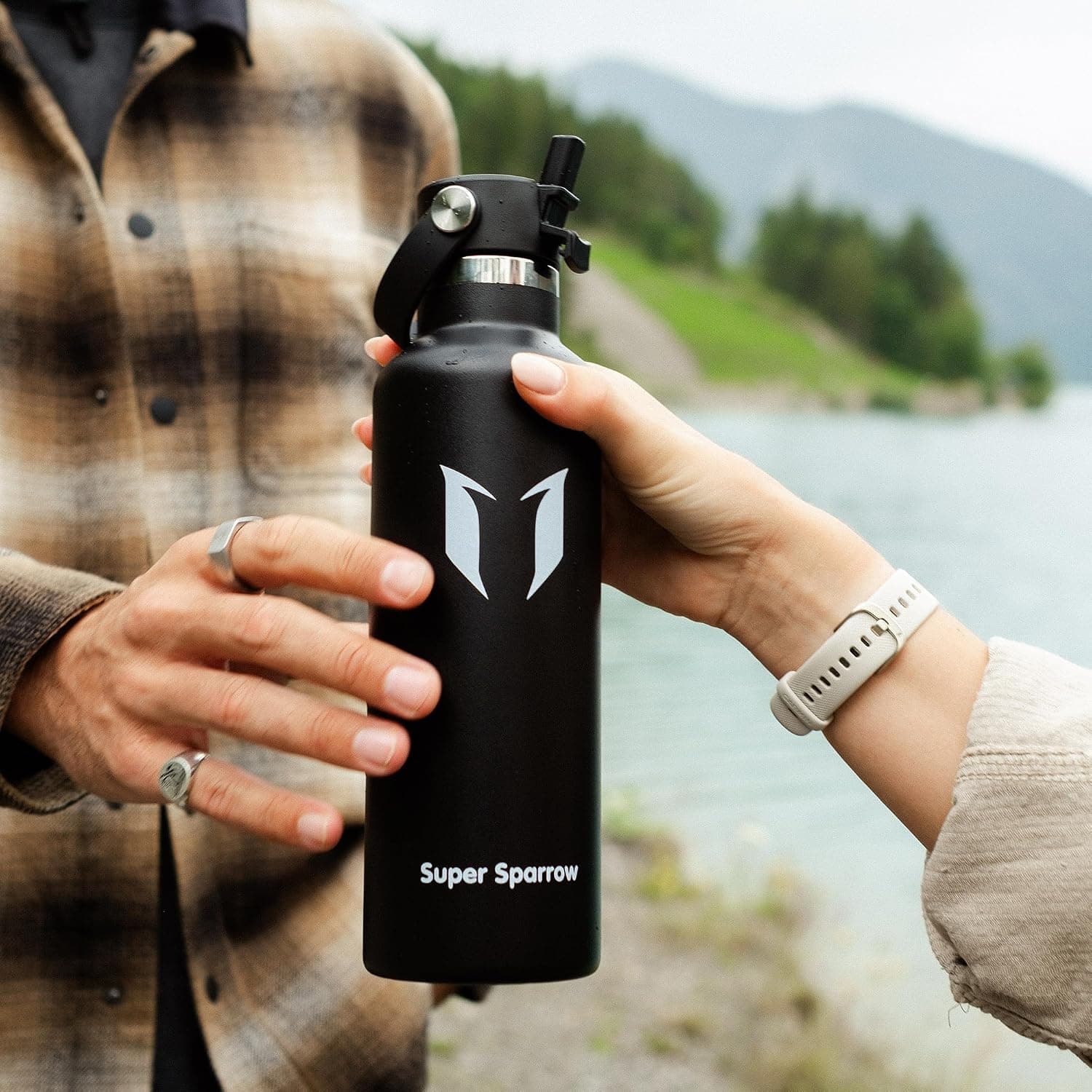 Sparrow Gourde Isotherme 500ml/750ml/1L/1.2L FlipFlow Bouteille Inox Paille | Bouteille d'eau, Acier Inoxydable, Étanche, Chaud, Froid, Sans BPA, Poignée, Lave-vaisselle, Sport, École, Fitness, Gym, Vélo