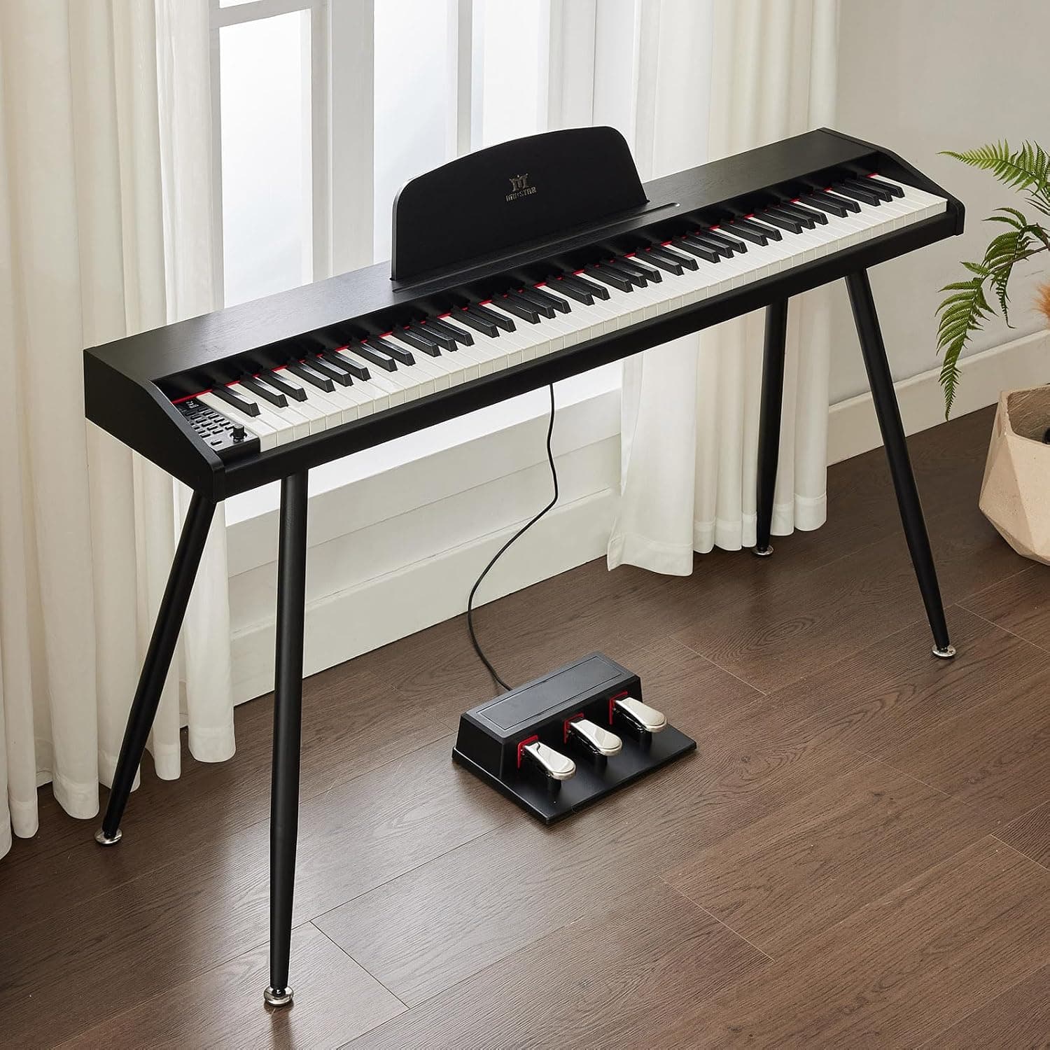 MUSTAR Piano numérique 88 touches pour débutants, clavier piano taille complète avec 3 unités de pédale, piano électrique portable, piano numérique pour la maison avec MIDI-USB et support, Noir