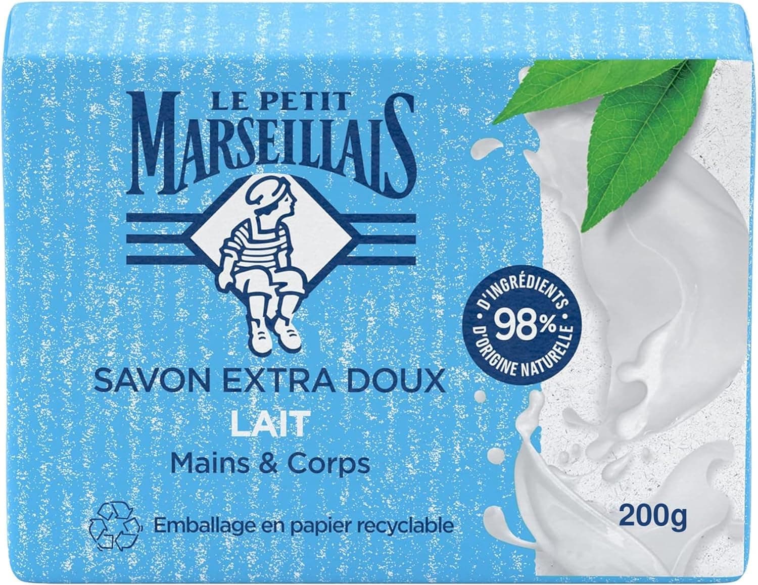 Le Petit Marseillais Savon Extra Doux Lait, Mains & Corps, pain de 200 g