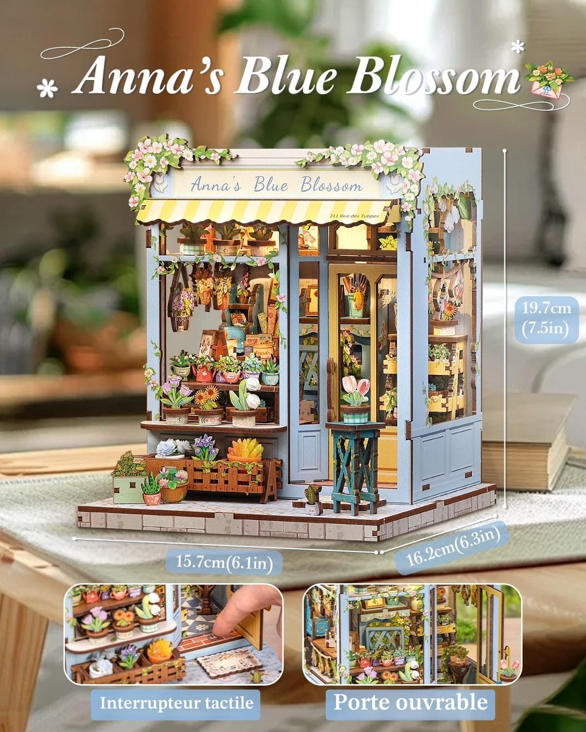CUTEBEE Book Nook Kit-Maison de Poupée à Assembler Soi-Même, Serre-Livres en Bois 3D, Décoration Créative pour Bibliothèque, Cadeau (Anna's Blue Blossom)