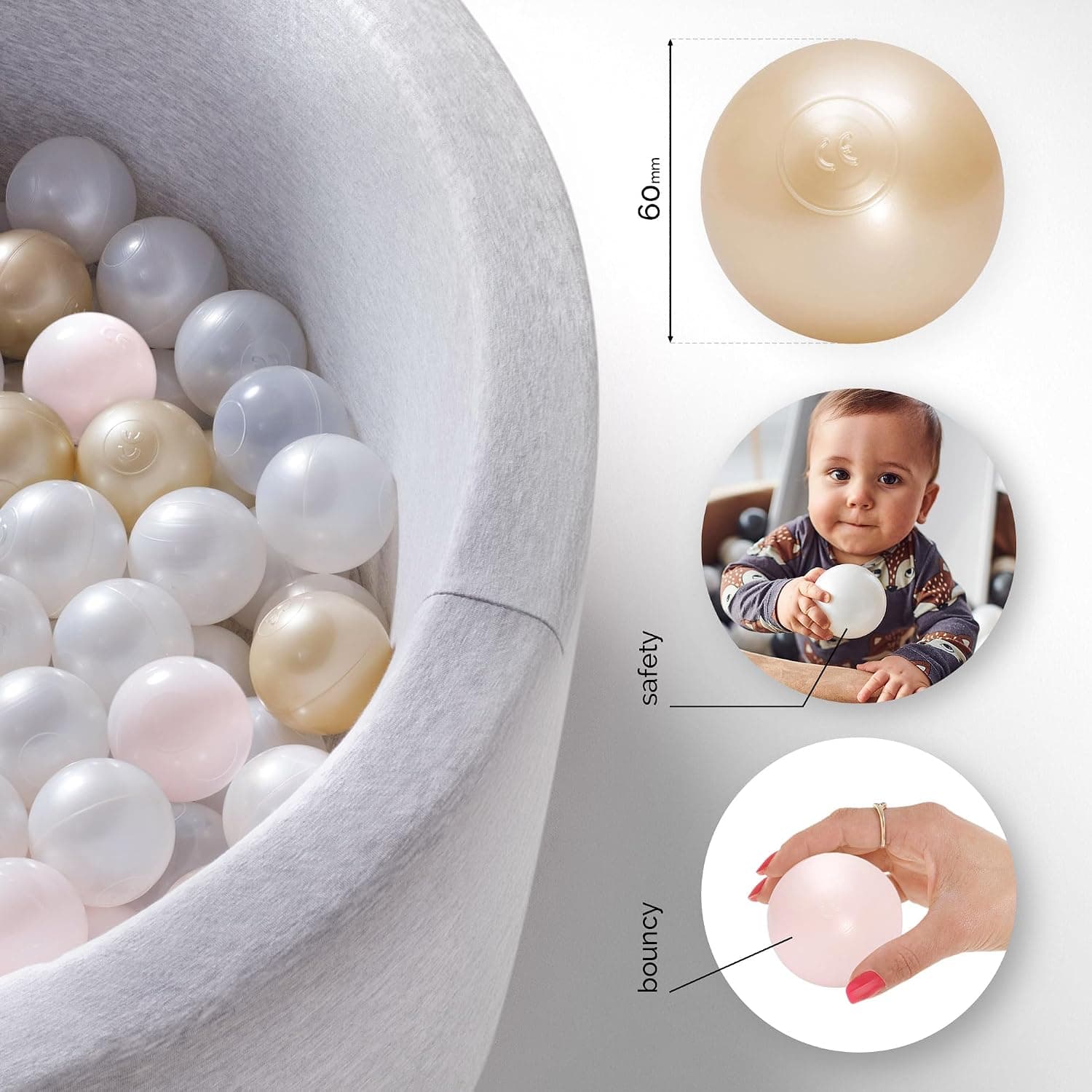 MISIOO Balles pour Piscine à balles - Balles de Piscine à balles - Balles de 6 cm de diamètre - Balles en Plastique fabriquées en 100% polyéthylène Basse densité - Jouet pour bébé
