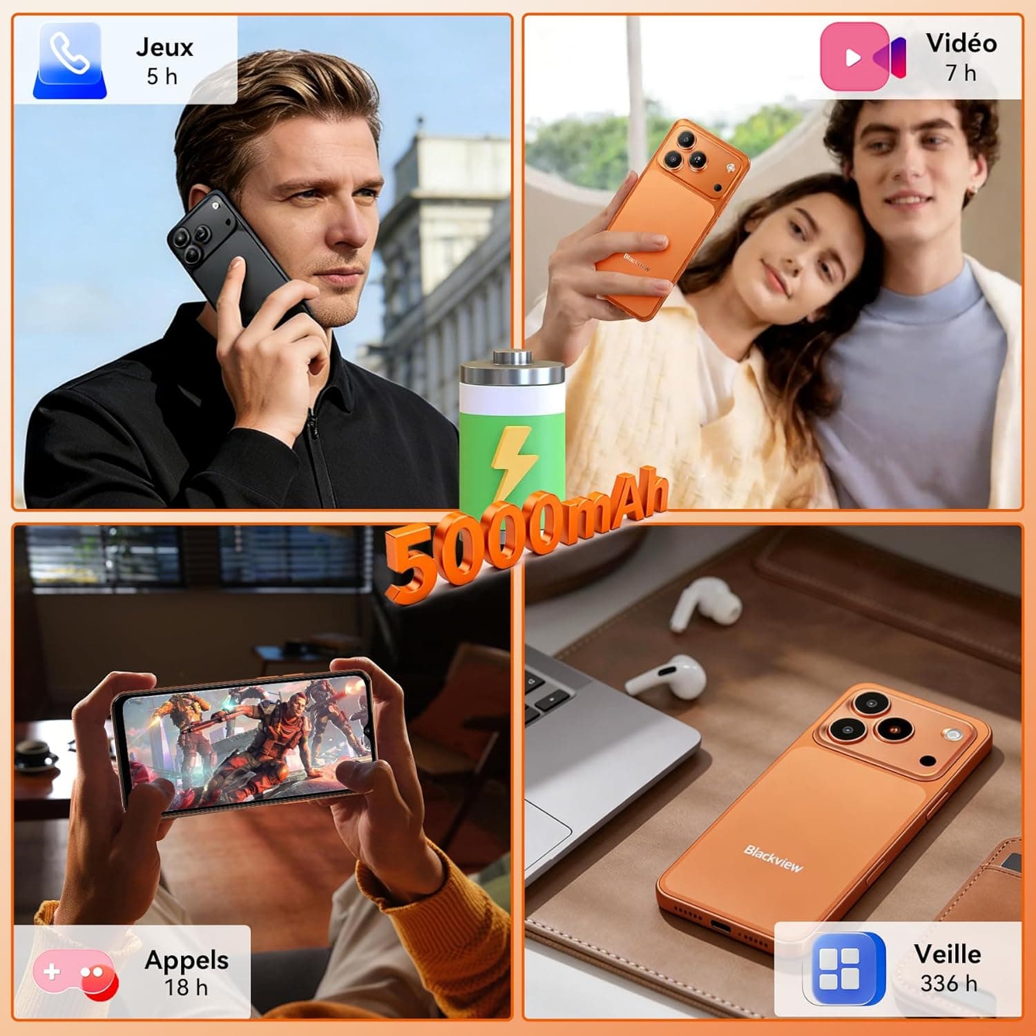 Blackview Wave 7C Telephone Portable Android 16 Smartphones, 16Go+64Go/2To, 32MP+13MP, 5000mAh, 6.56" Smartphon Pas Cher 4G Dual SIM, Téléphone WiFi 5G/GPS/IP54/3 Card Slots/3.5mm/FM/3Ans Garantie