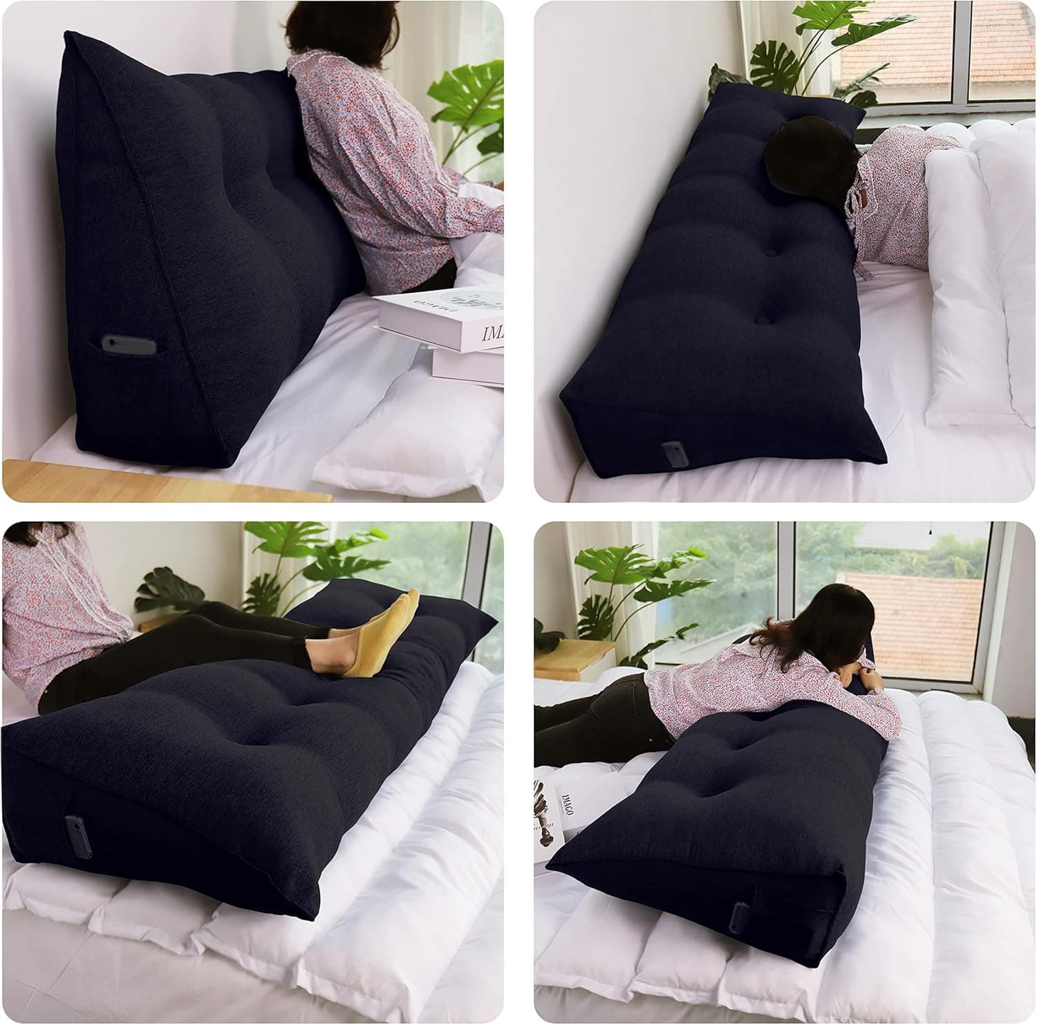 Johnear Coussin Dossier Lit Coussin Triangulaire pour Tête de Lit Oreiller Lecture Support Lombaire pour Canapé Divan Baie Vitrée Futons Chambre Décoration d'intérieur (Anthracite, 60×20×50cm)