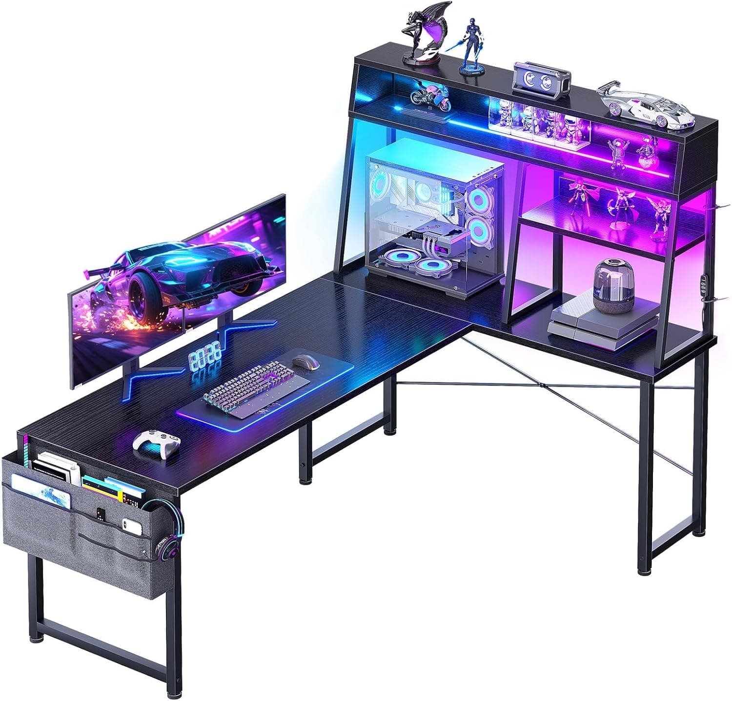 Coleshome Bureau Gaming Angle avec LED, 150 × 100 cm, Noir