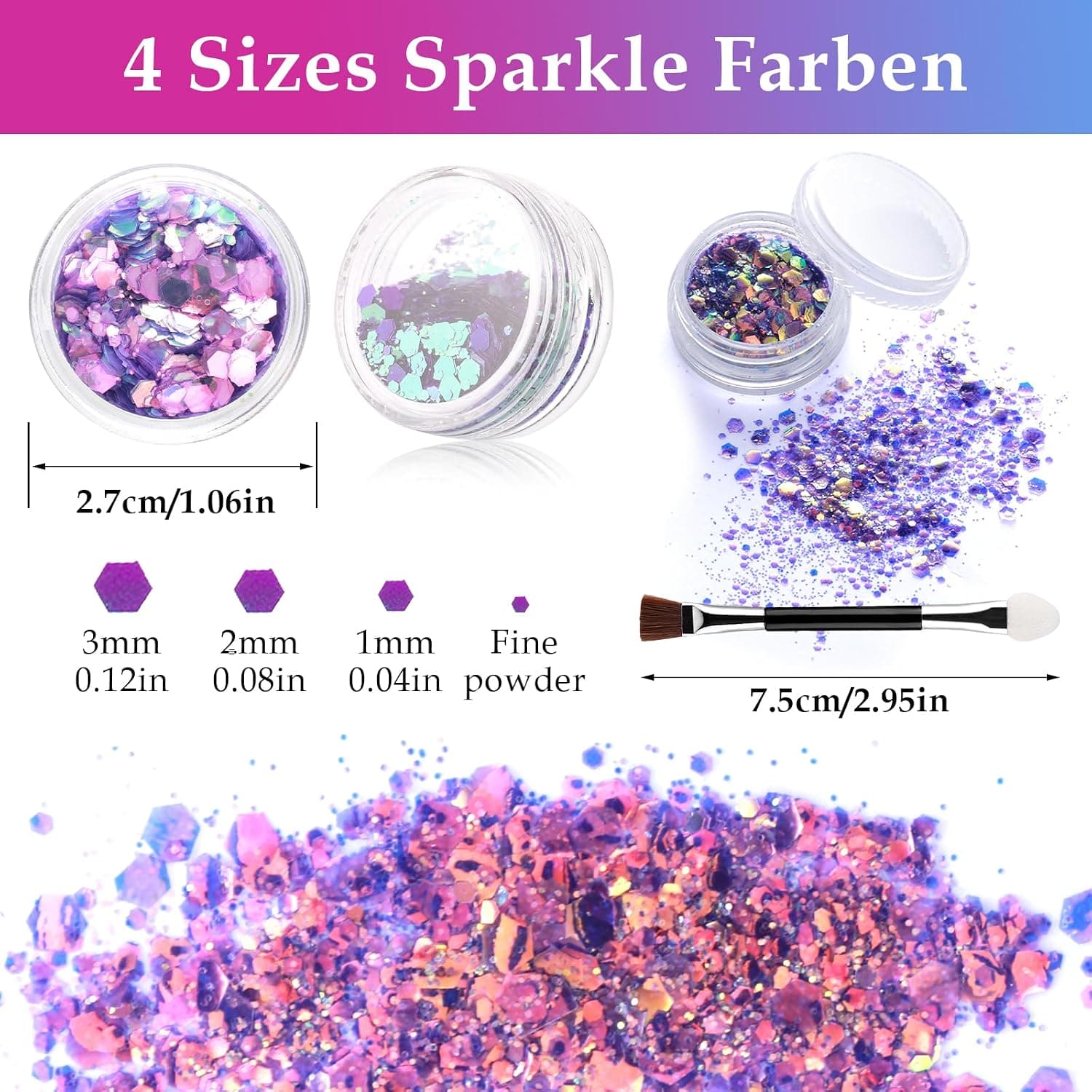 Giantree Festival Paillettes Visage avec 2 Pinceaux à Double Tête en Coton - 12 Couleurs pour Déguisement Festif, Ongles, Cheveux, Lèvres, Corps - Christmas Maquillage Glitter (Couleur 2)