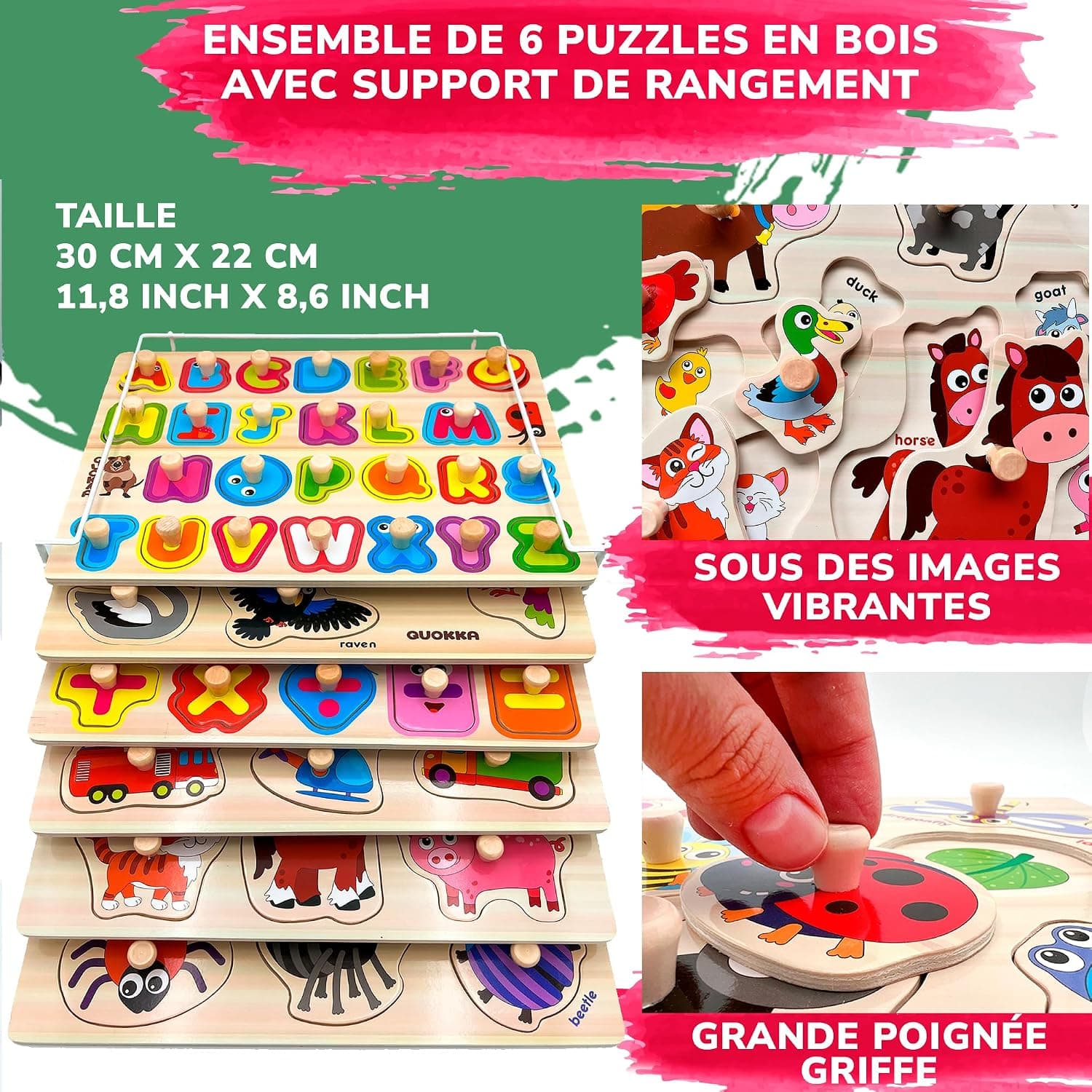 Puzzle Bois pour Enfants 1 à 3 Ans - Puzzle Bébé 18 Mois