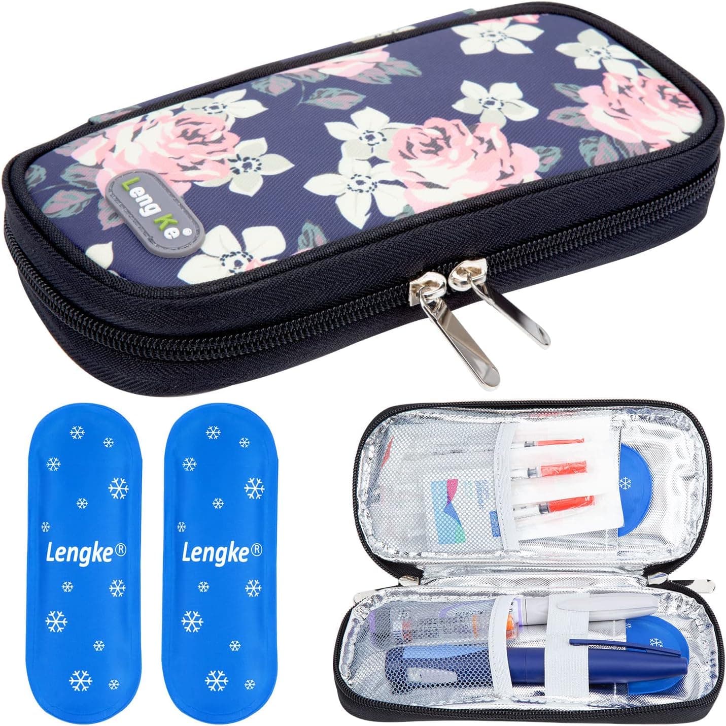 YOUSHARES Pochette Isotherme Insuline - Trousse Isotherme pour Médicament avec 2 Sac de Glace pour Garder Les Fournitures en sécurité et au Froid(Sac Fleur)