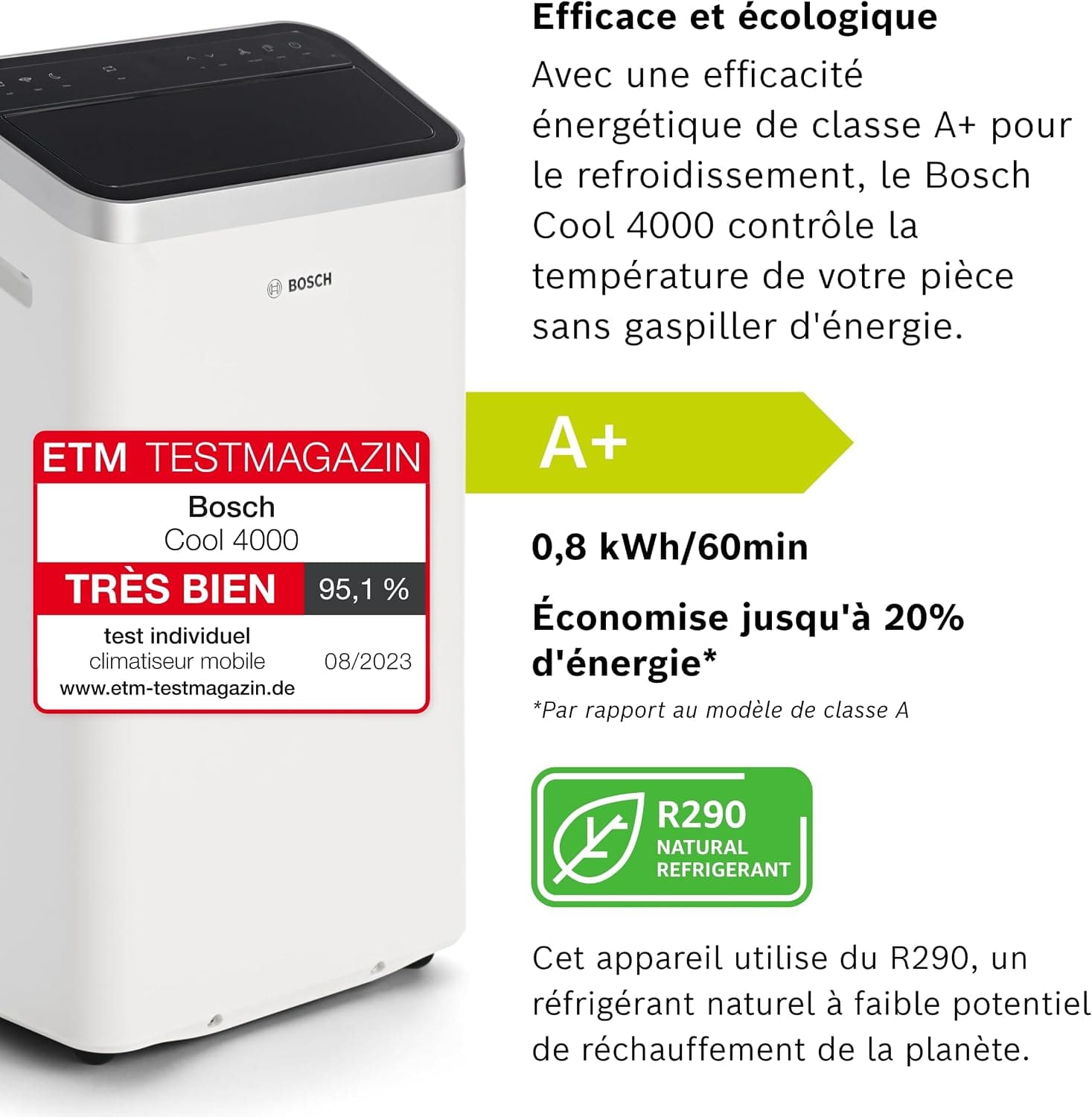 Bosch Cool 4000 Climatiseur mobile, Pour pièces jusqu'à 35 m2