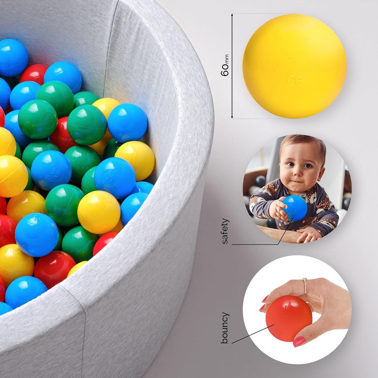 MISIOO Balle pour Piscine à Balle – Multicolore Billes Enfant - Jouet Bebe – Balle Ø 6 cm - Balles en Plastique fabriquées à 100% en LDPE