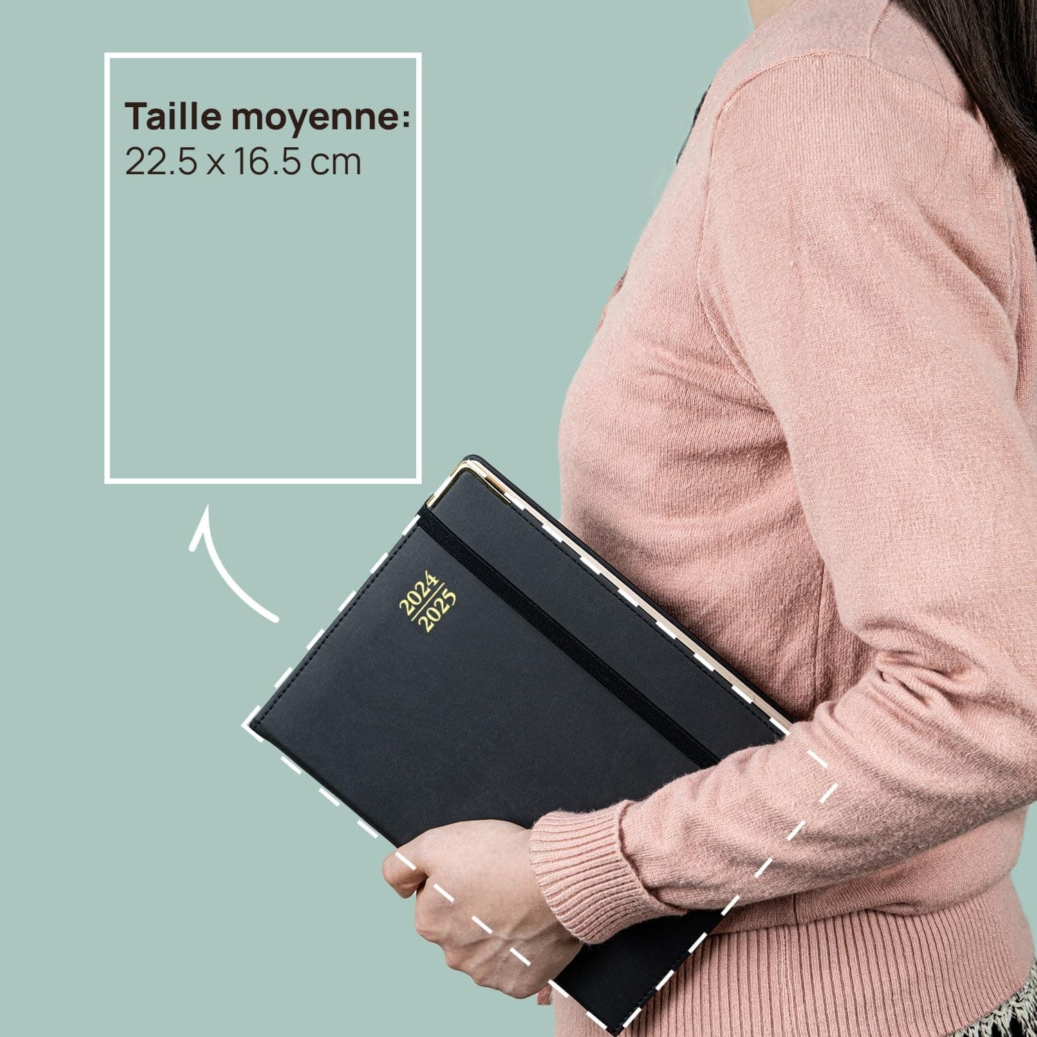 POPRUN Agenda 2025 Semainier 22 x 16,5 cm De Août 2024 à Déc 2025, Premium Planner Scolaire 17 Mois, Couvercle en cuir de coton PU, Onglets Mensuels, Papier Certifié 100 g/m2 - Forêt Vert