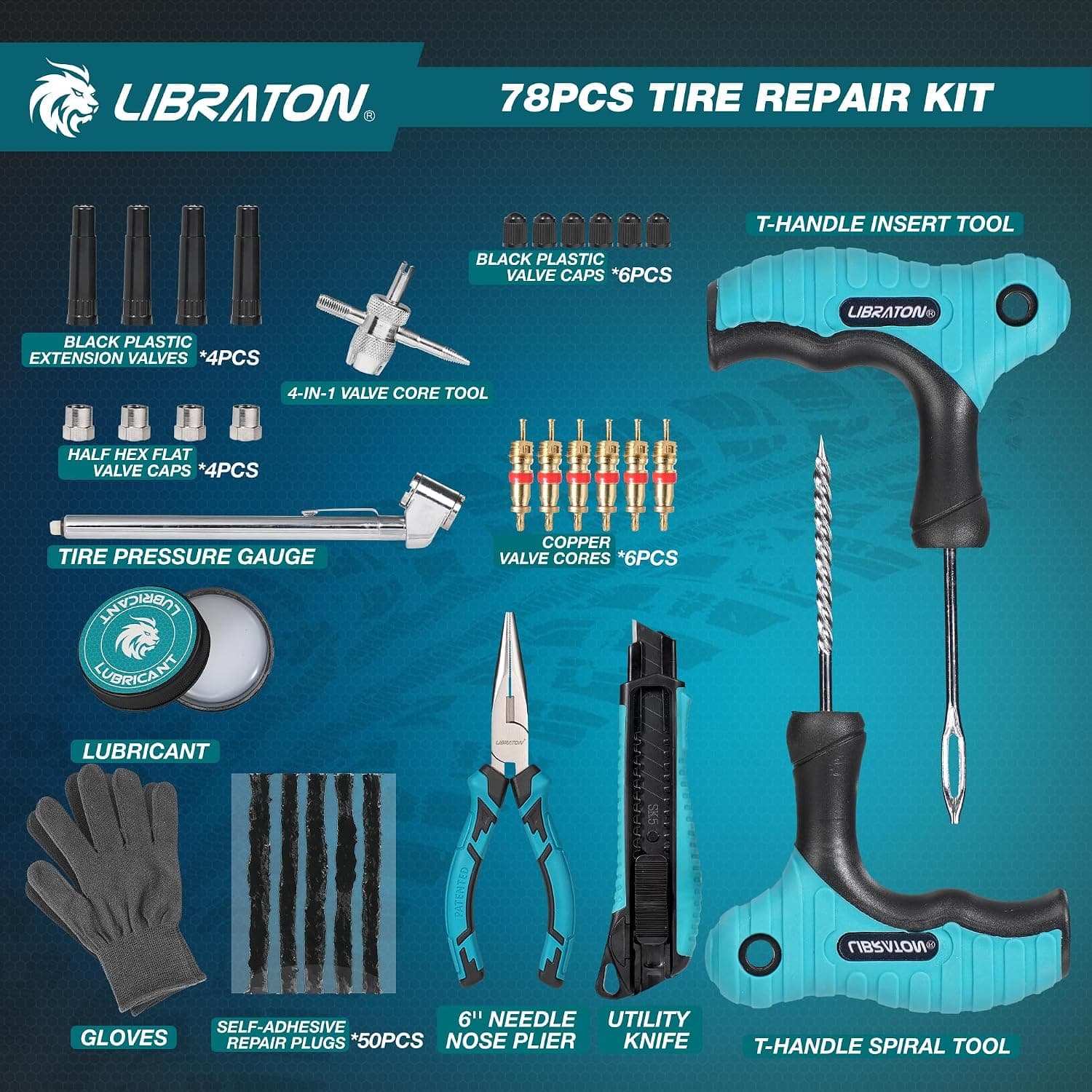 LIBRATON Meche Pneu Crevaison, 78PCS Kit Reparation Pneu Voiture Robuste