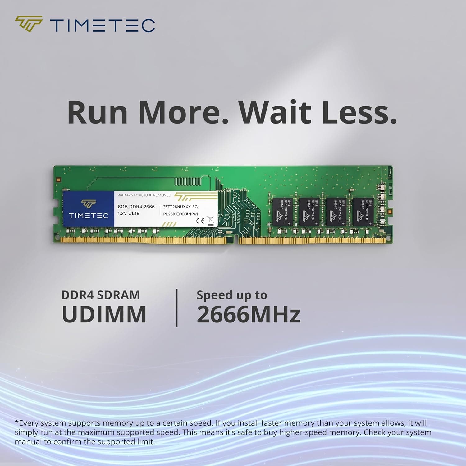 Timetec 8 Go DDR4 2666 MHz (PC4-2666V) PC4-21300 UDIMM RAM de Bureau – Non ECC sans Tampon, 288 Broches, 1,2 V, CL19 Module de mémoire DIMM