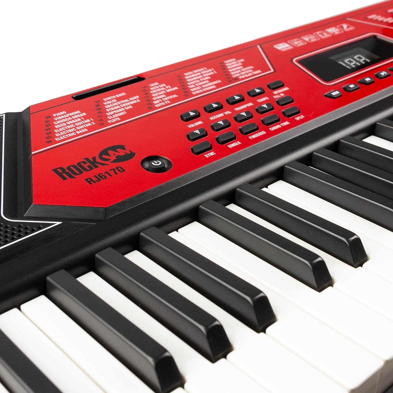 RockJam RJ6170 Kit Clavier Piano 61 Touches avec Pitch Bend, Rouge | Synthétiseur débutant 61 touches avec pitch bend, 200 sons, entrée aux, support, banc, casque et cours, rouge