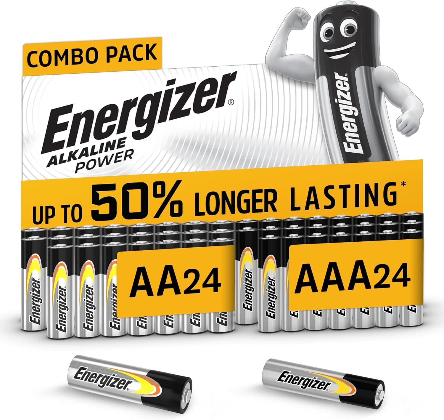 Energizer Alkaline Power Piles AAA et AA (Lot de 48) Pile - Alcalines 1,5 V - Idéales pour Les appareils du Quotidien - Emballage 100% Recyclable - Conservation 10 Ans [Exclusivité Amazon]