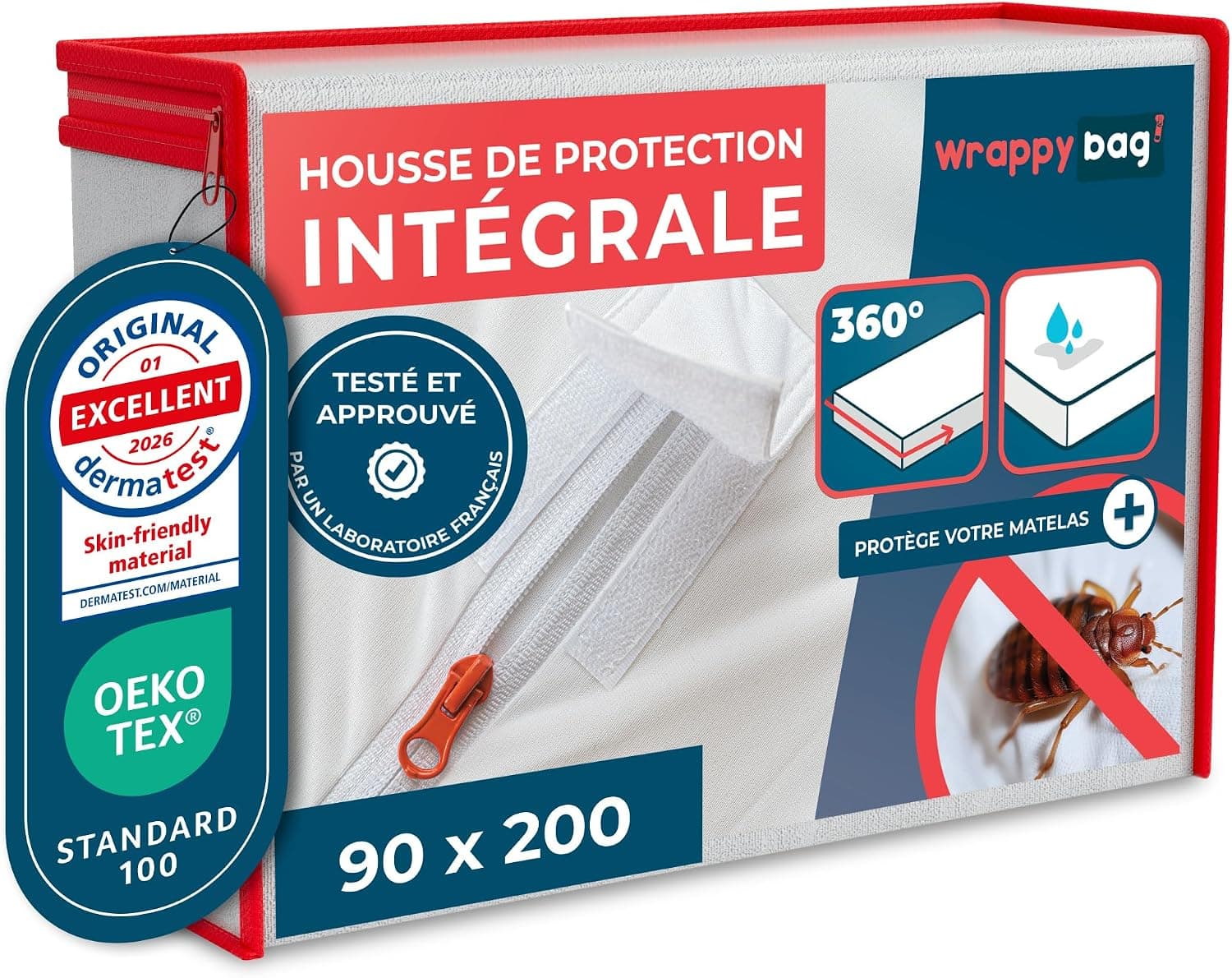 Wrappybag Housse Matelas Anti Punaise de Lit, Polycoton 90x200x20