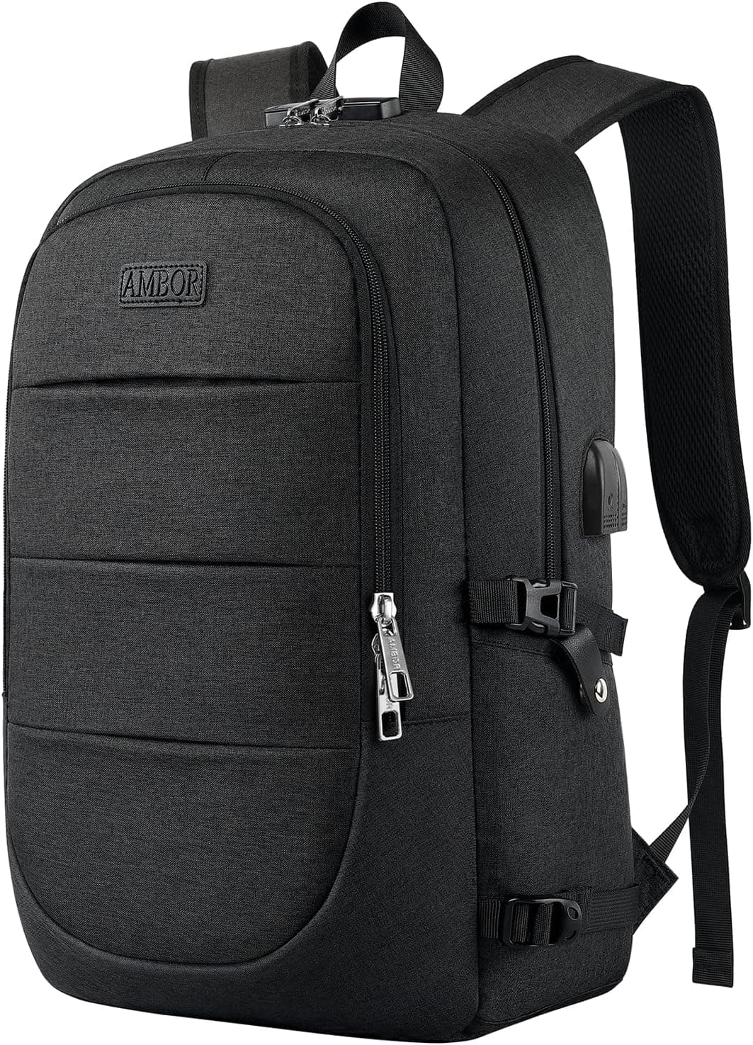 AMBOR 17.3'' Sac à Dos Portable,Sac a Dos Ordinateur avec USB Charging Port | Déperlant Sac a Dos Voyage Cabine, Sac a Dos Antivol Avion pour Homme avec Compartiment, Backpack pour les études les Vol