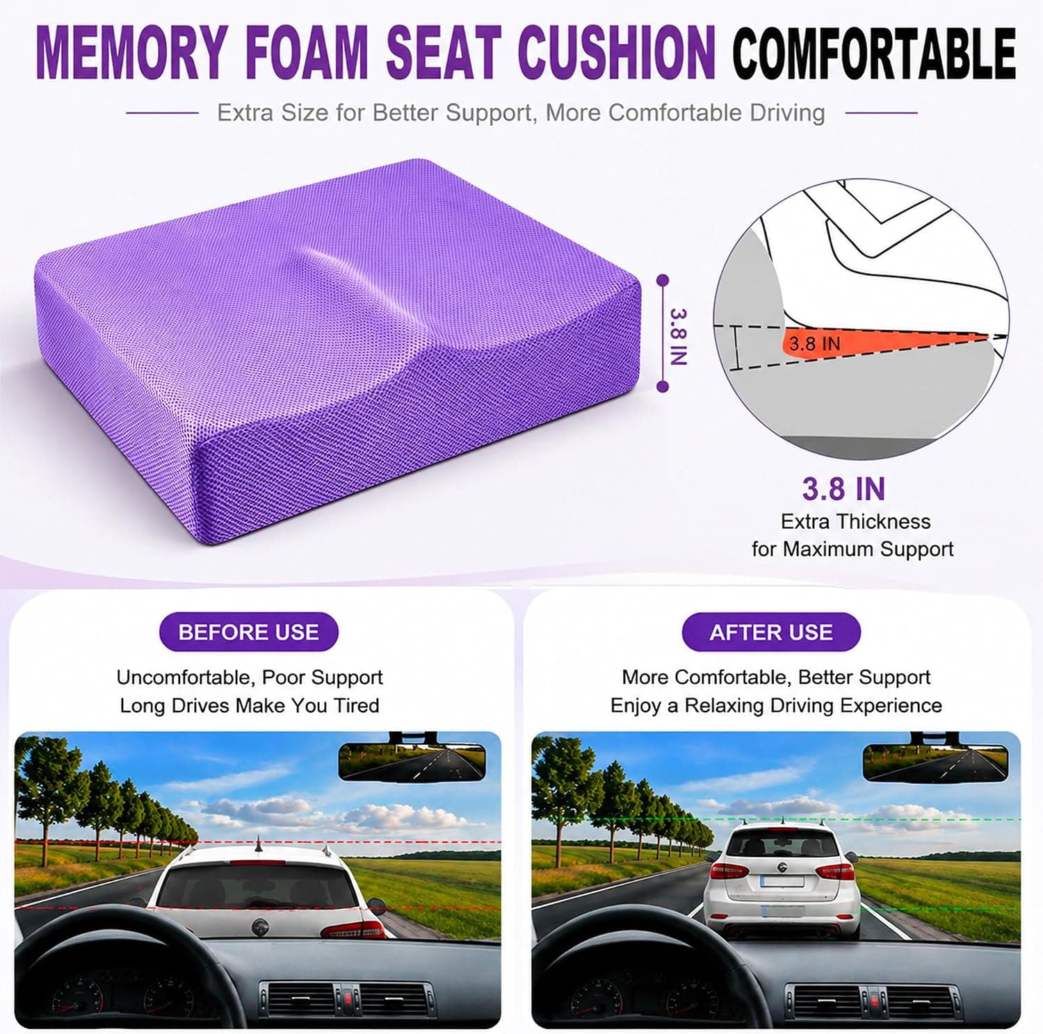 Yuwe Coussin de siège Extra-Large, Coussin en Mousse à mémoire de Forme, Coussin de Bureau, Ergonomique, Coussin de siège pour Voiture, Coussin de soulagement des douleurs sciatiques